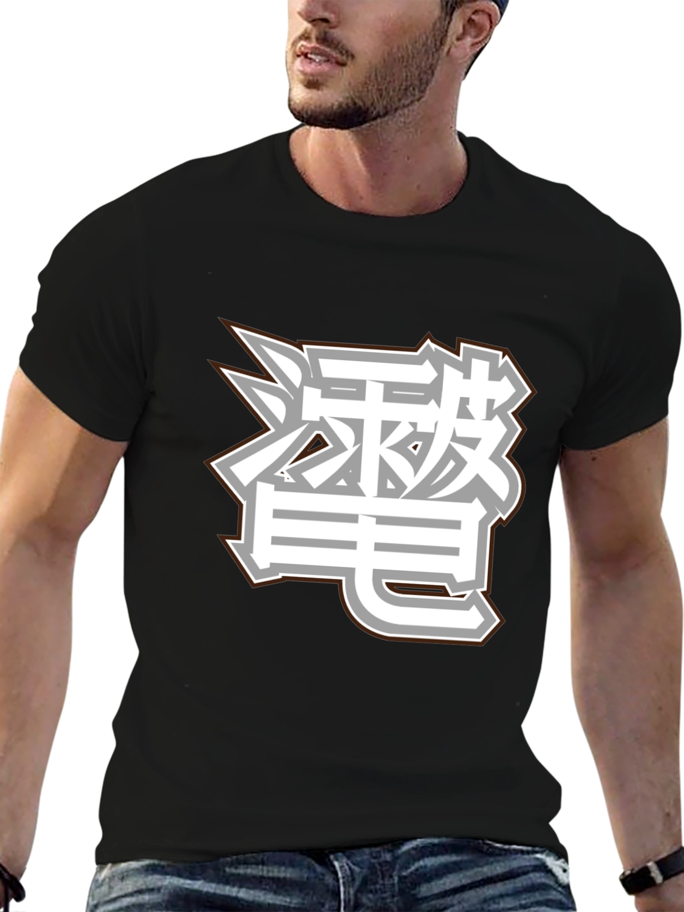 Black T-Shirt with Asian Inspired Graphic Design