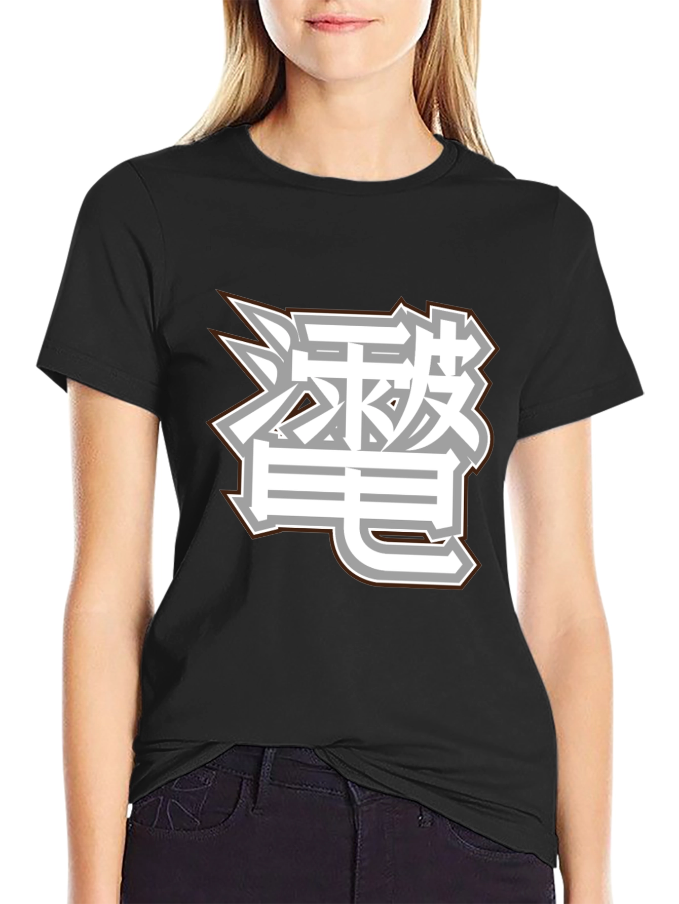 Black T-Shirt with Asian Inspired Graphic Design