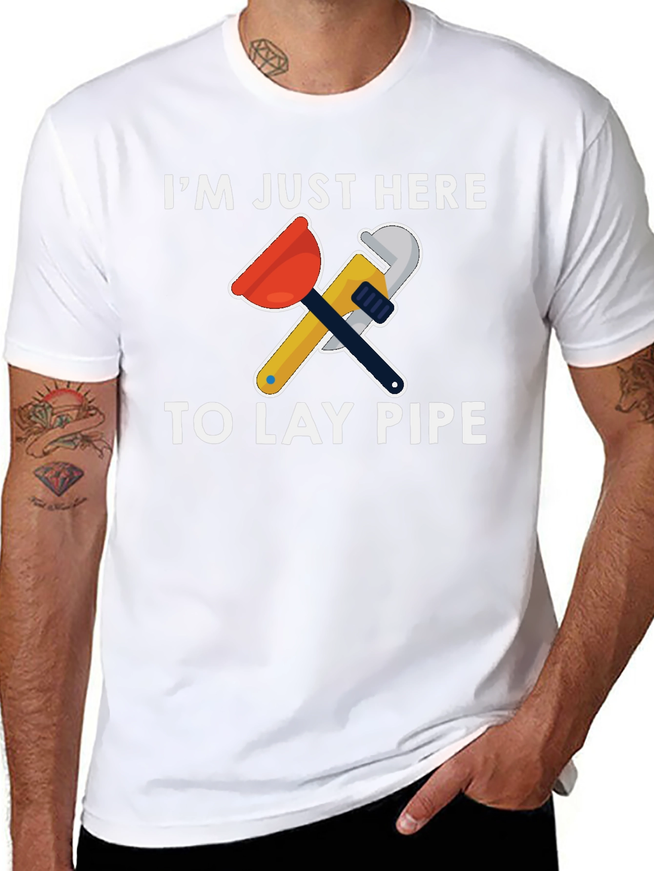 Plumber Humor T-Shirt - Lay Pipe Design