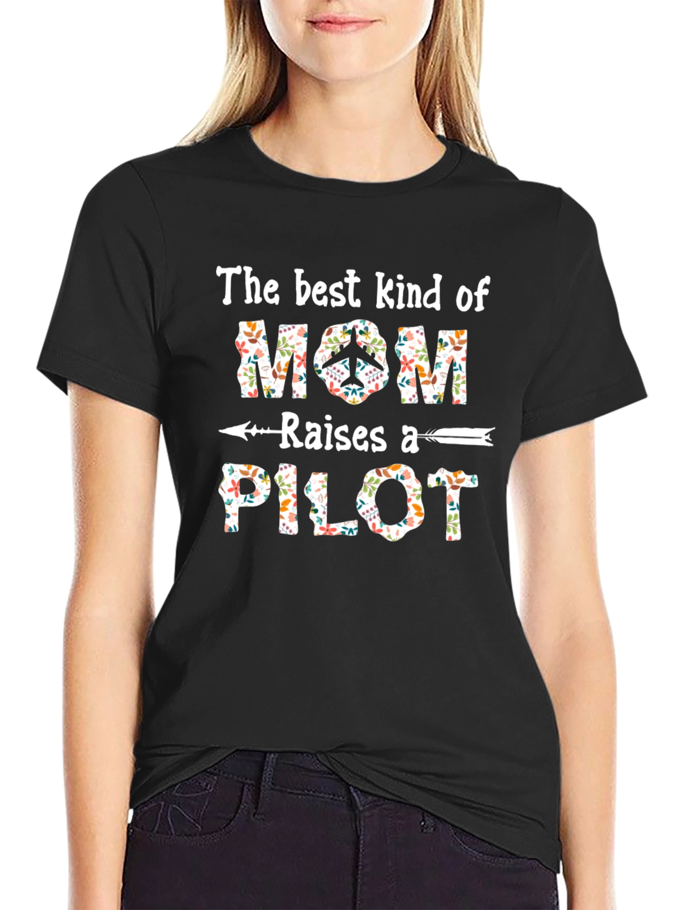 Floral Mom Raises A Pilot Graphic T-Shirt