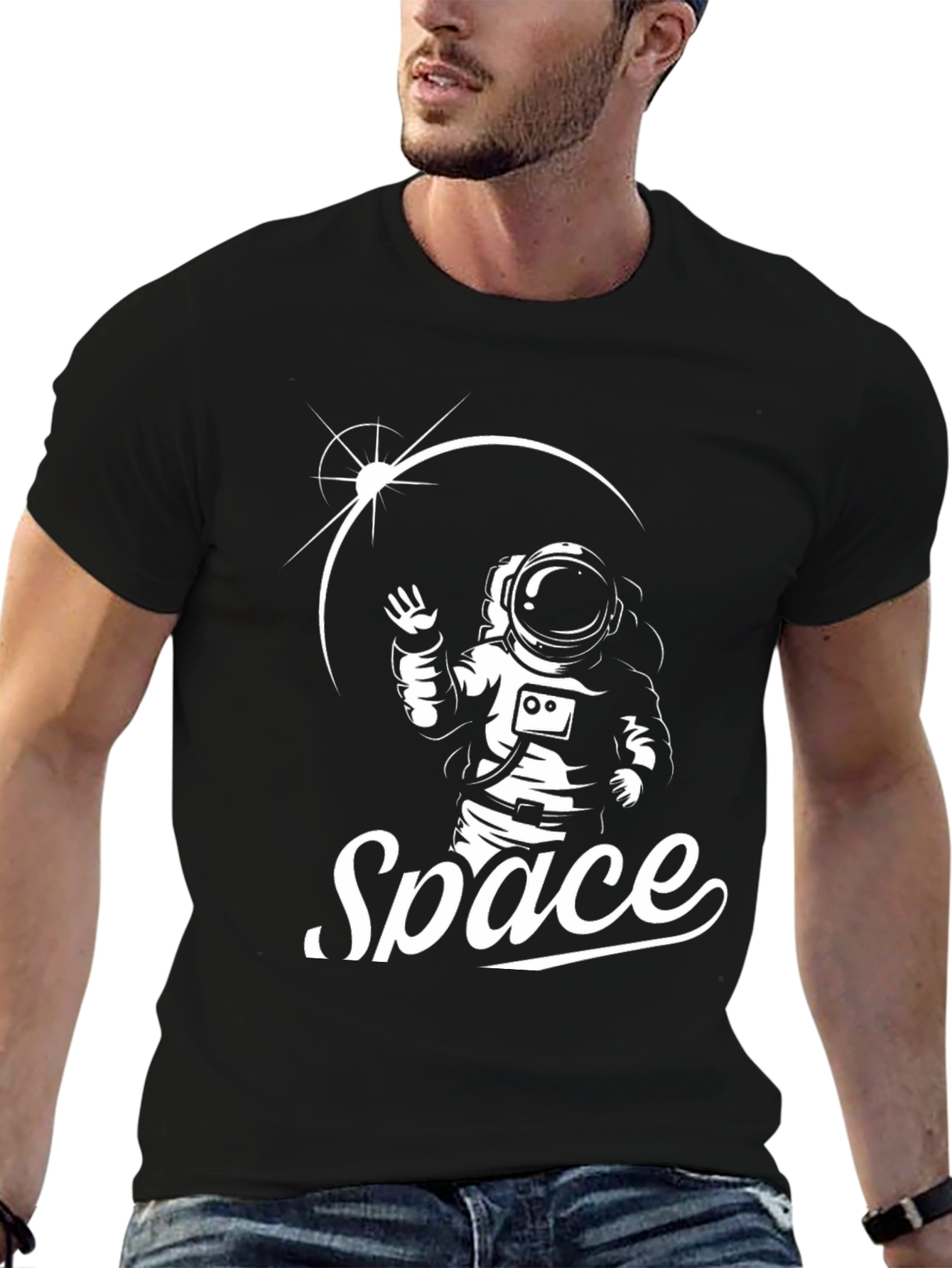 Astronaut Space Graphic T-Shirt - Black
