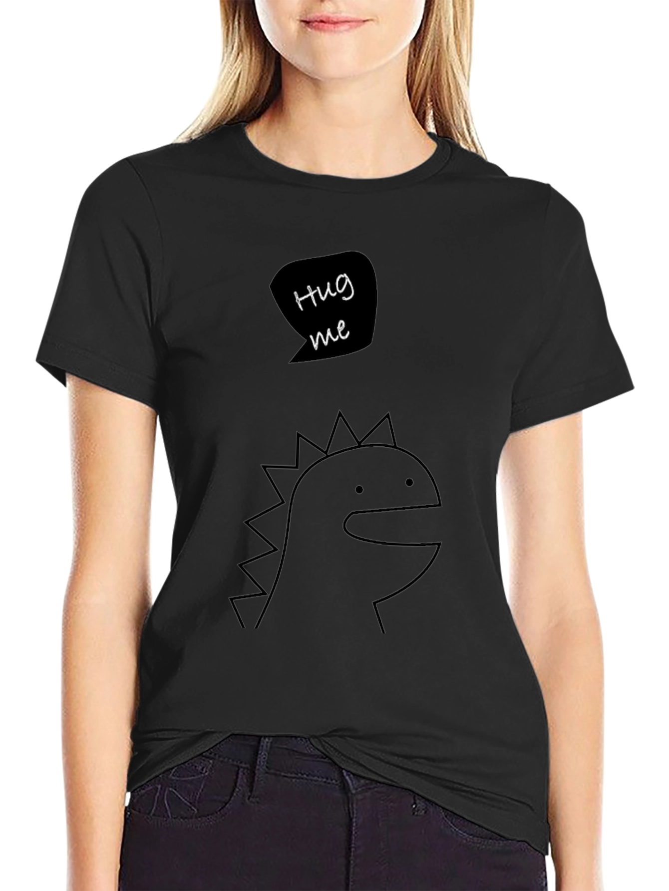 Hug Me Dinosaur Graphic Tee - Black T-Shirt