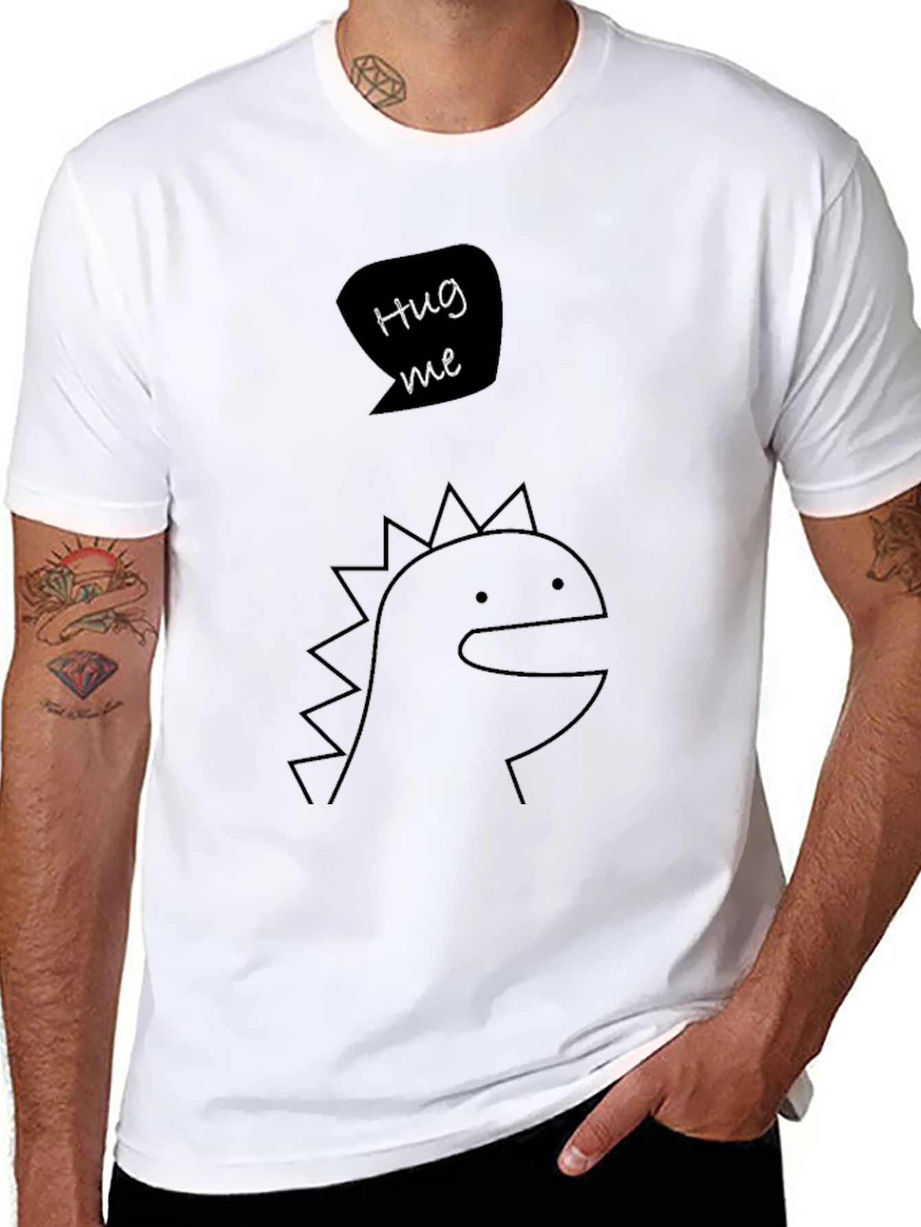 Hug Me Dinosaur Graphic Tee - Black T-Shirt
