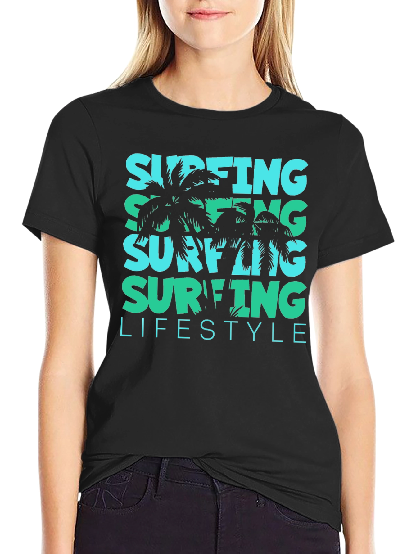 Surfing Lifestyle Tee: Tropical Palm Design