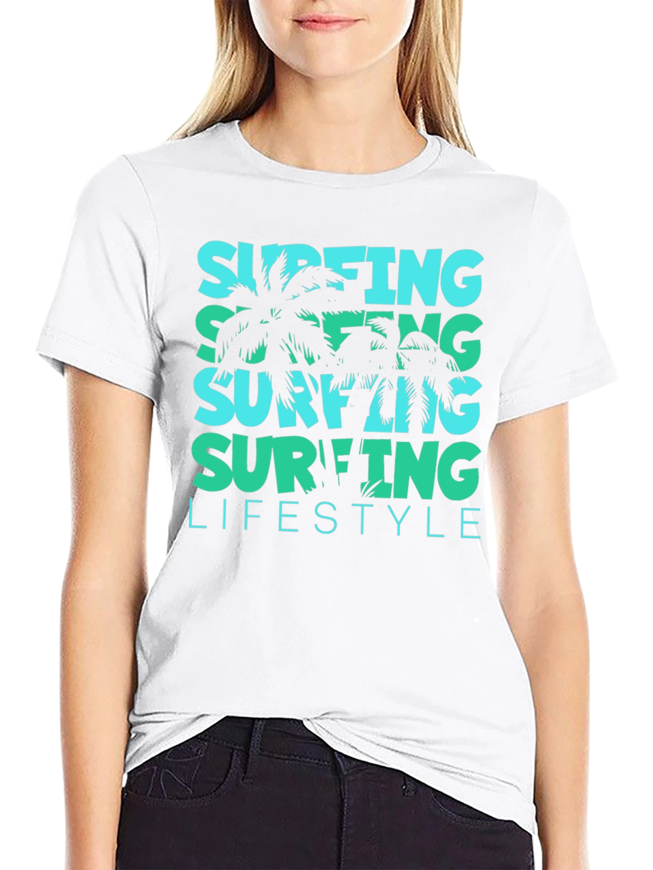 Surfing Lifestyle Tee: Tropical Palm Design
