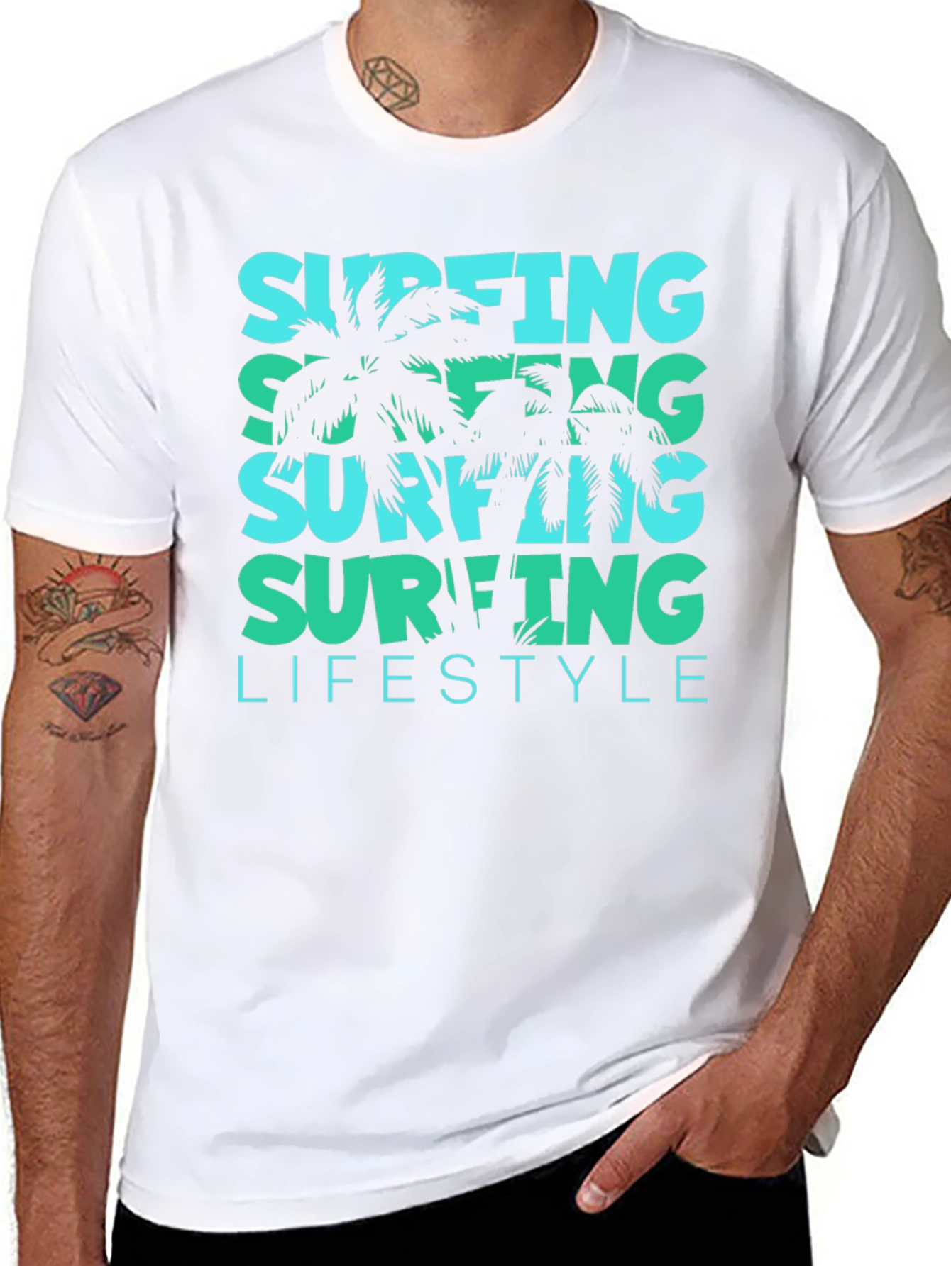 Surfing Lifestyle Tee: Tropical Palm Design