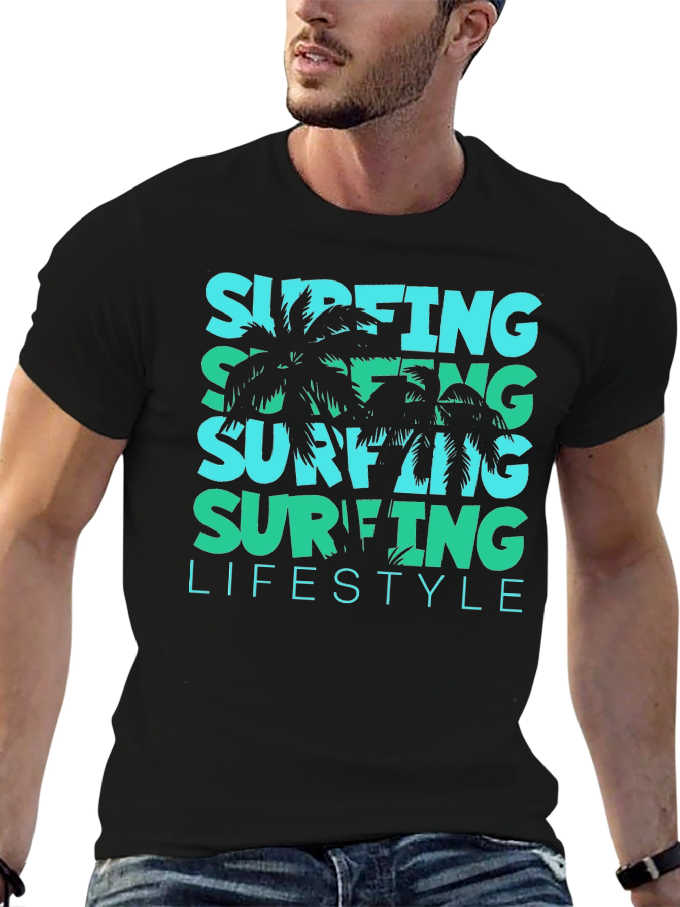 Surfing Lifestyle Tee: Tropical Palm Design