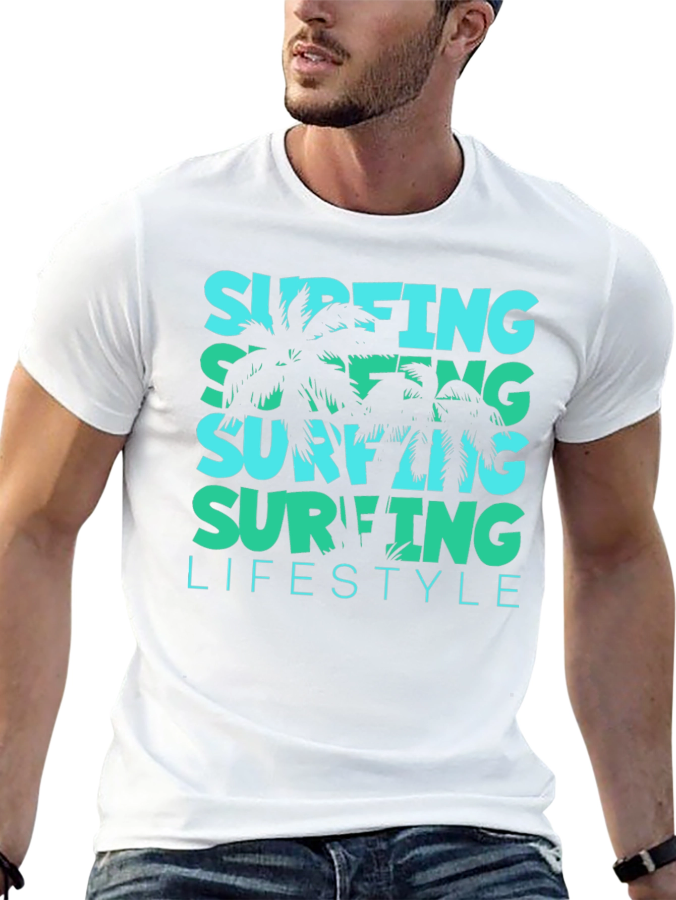 Surfing Lifestyle Tee: Tropical Palm Design