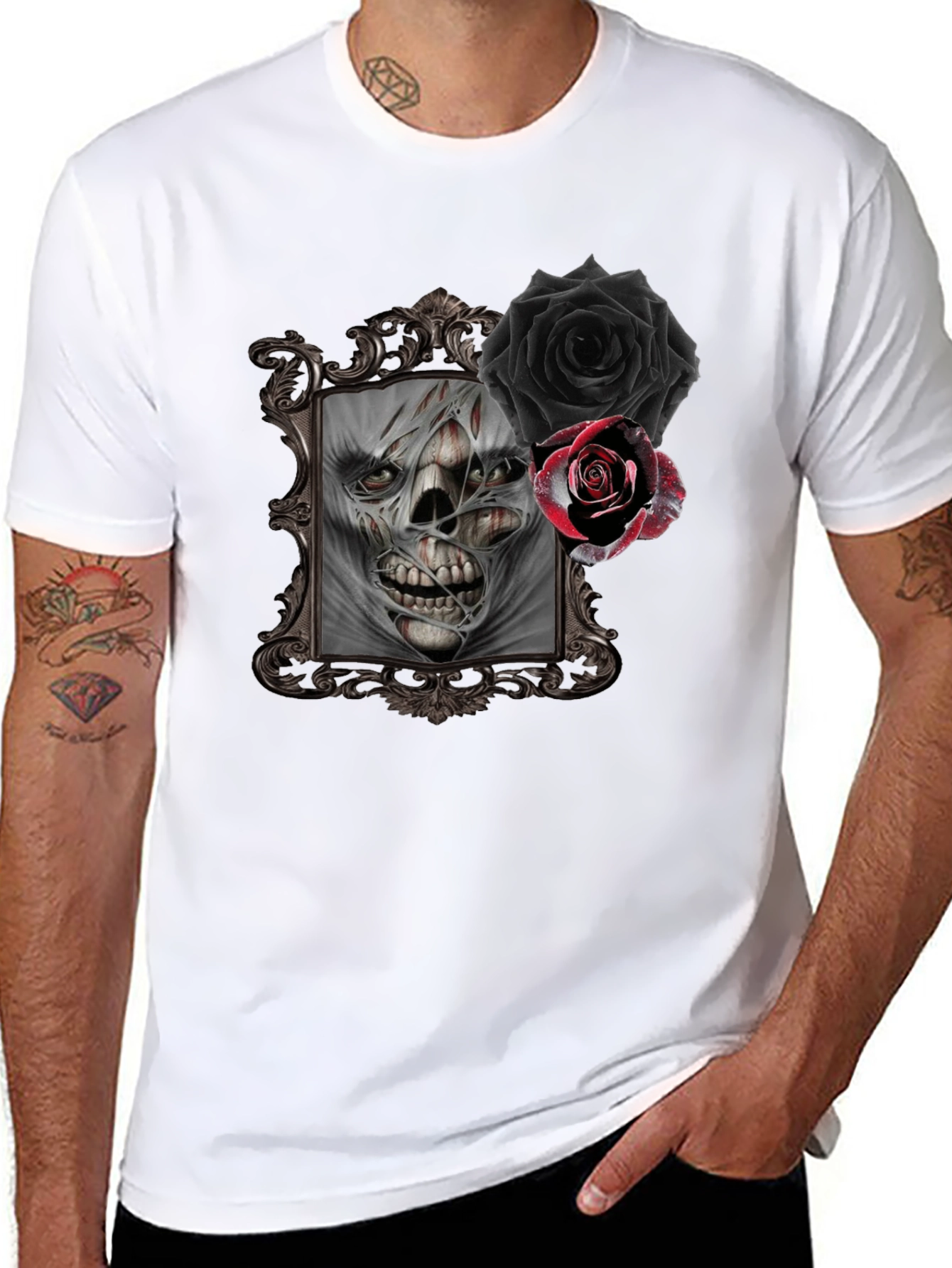 Skull & Roses Graphic Tee - Gothic Style