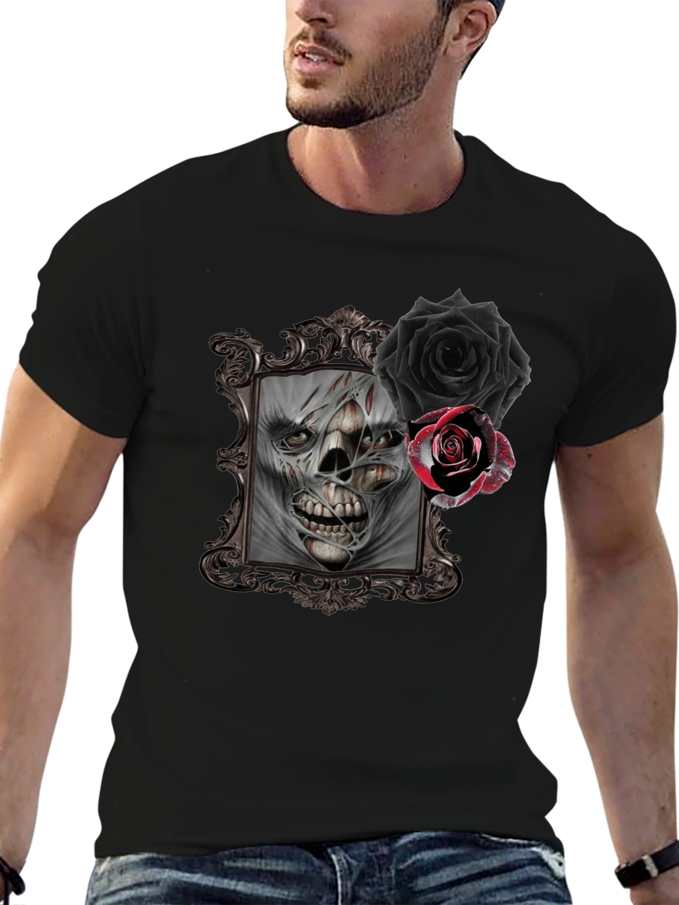 Skull & Roses Graphic Tee - Gothic Style