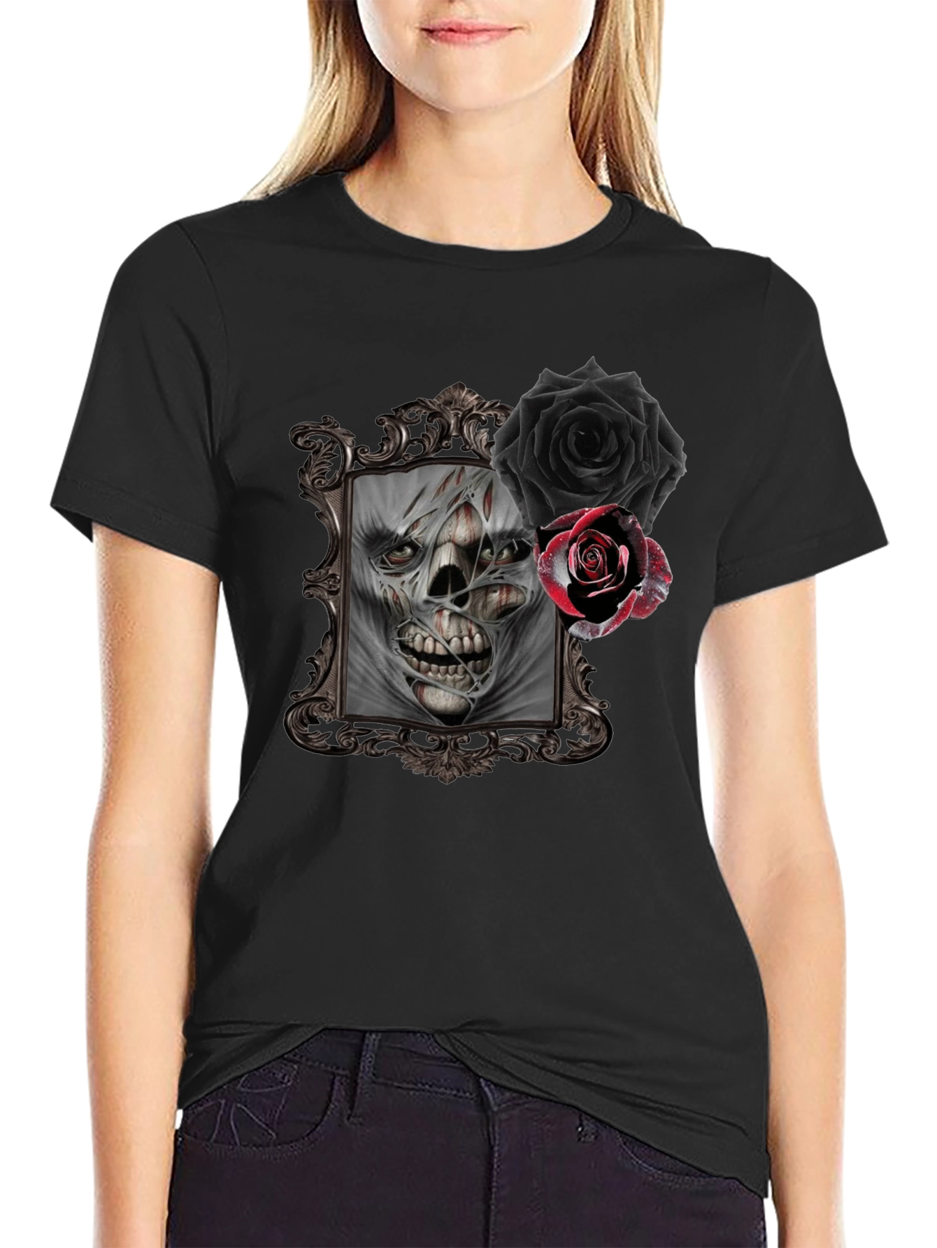 Skull & Roses Graphic Tee - Gothic Style
