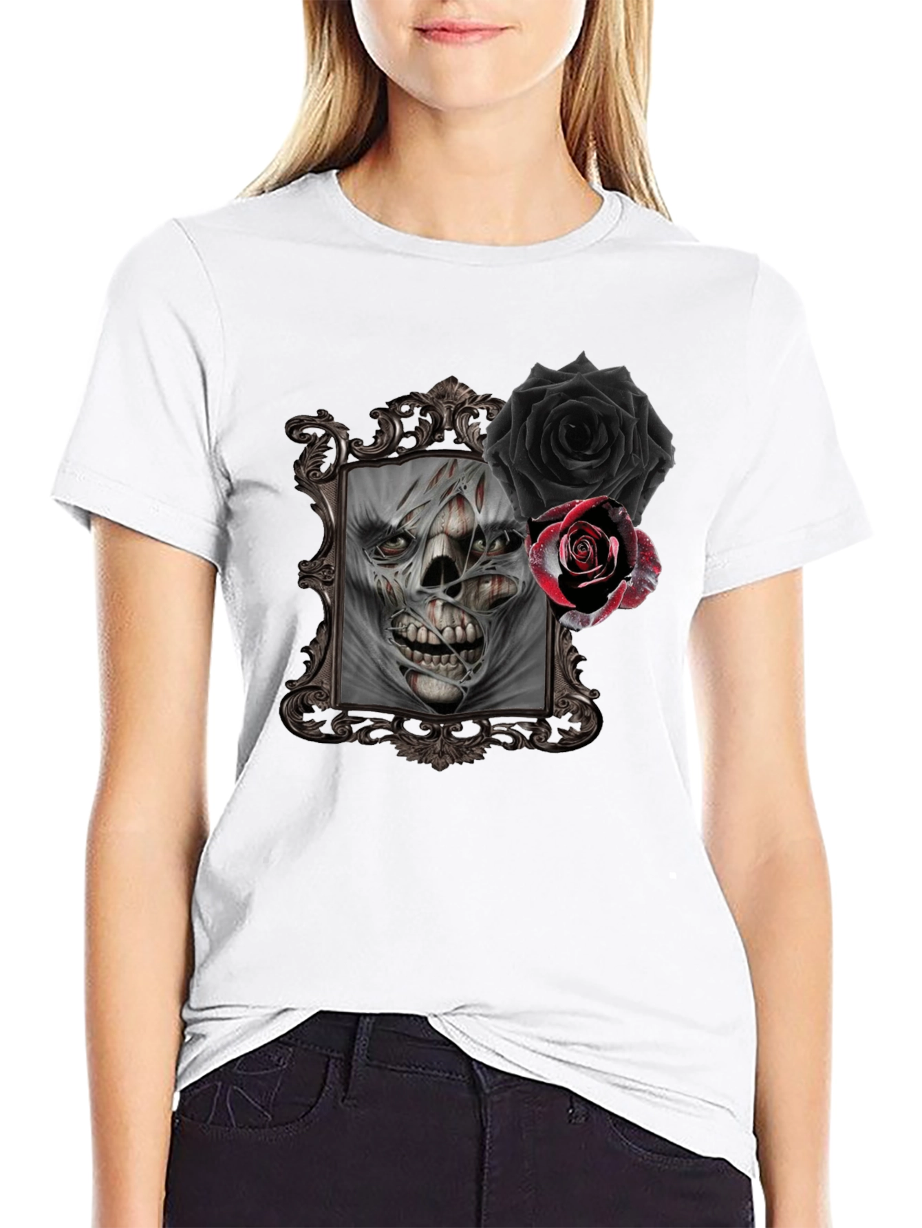 Skull & Roses Graphic Tee - Gothic Style
