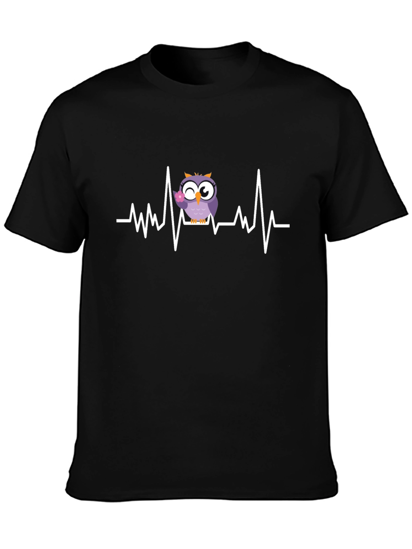 Owl Heartbeat Graphic Tee - Black Cotton