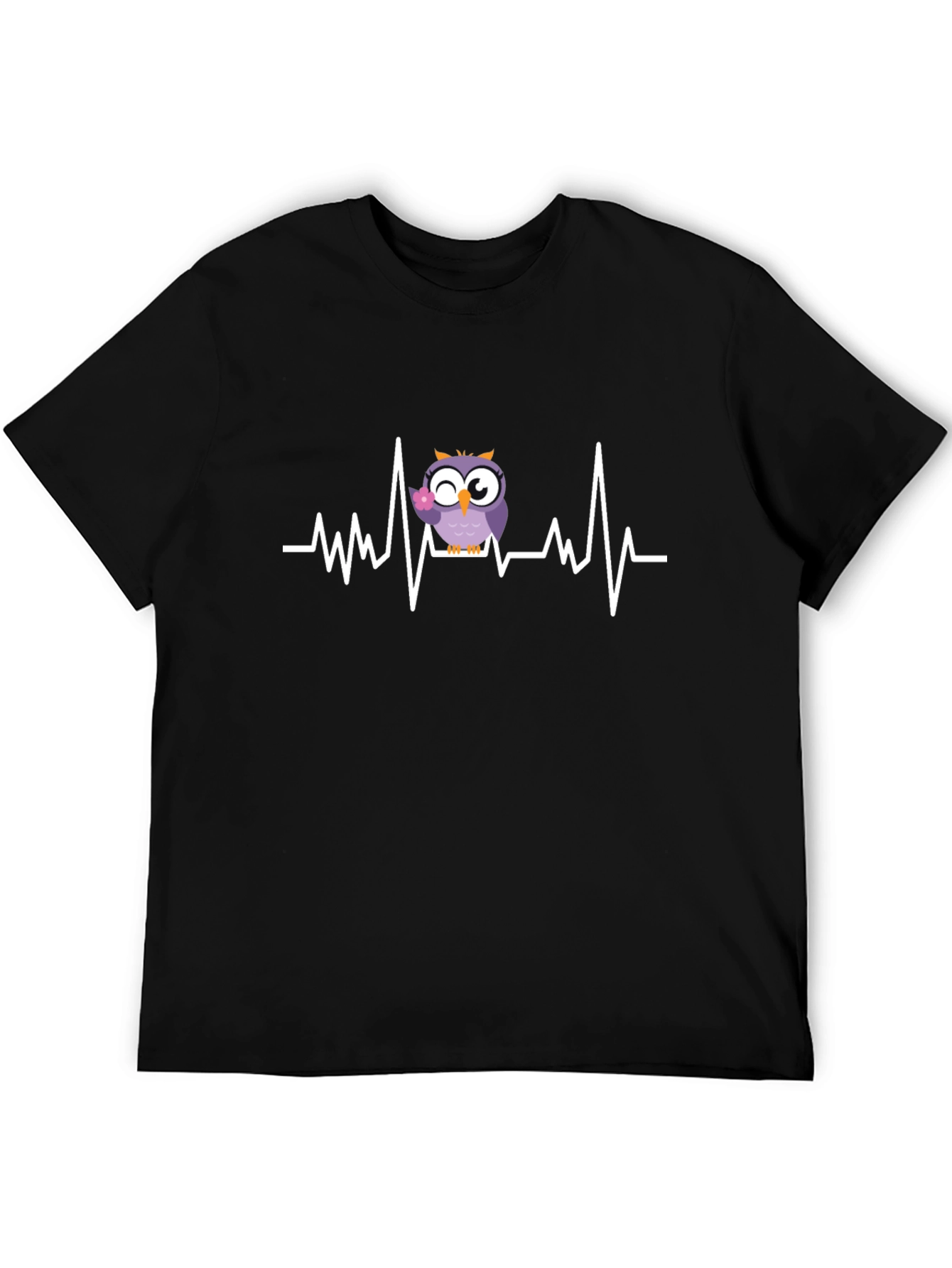 Owl Heartbeat Graphic Tee - Black Cotton