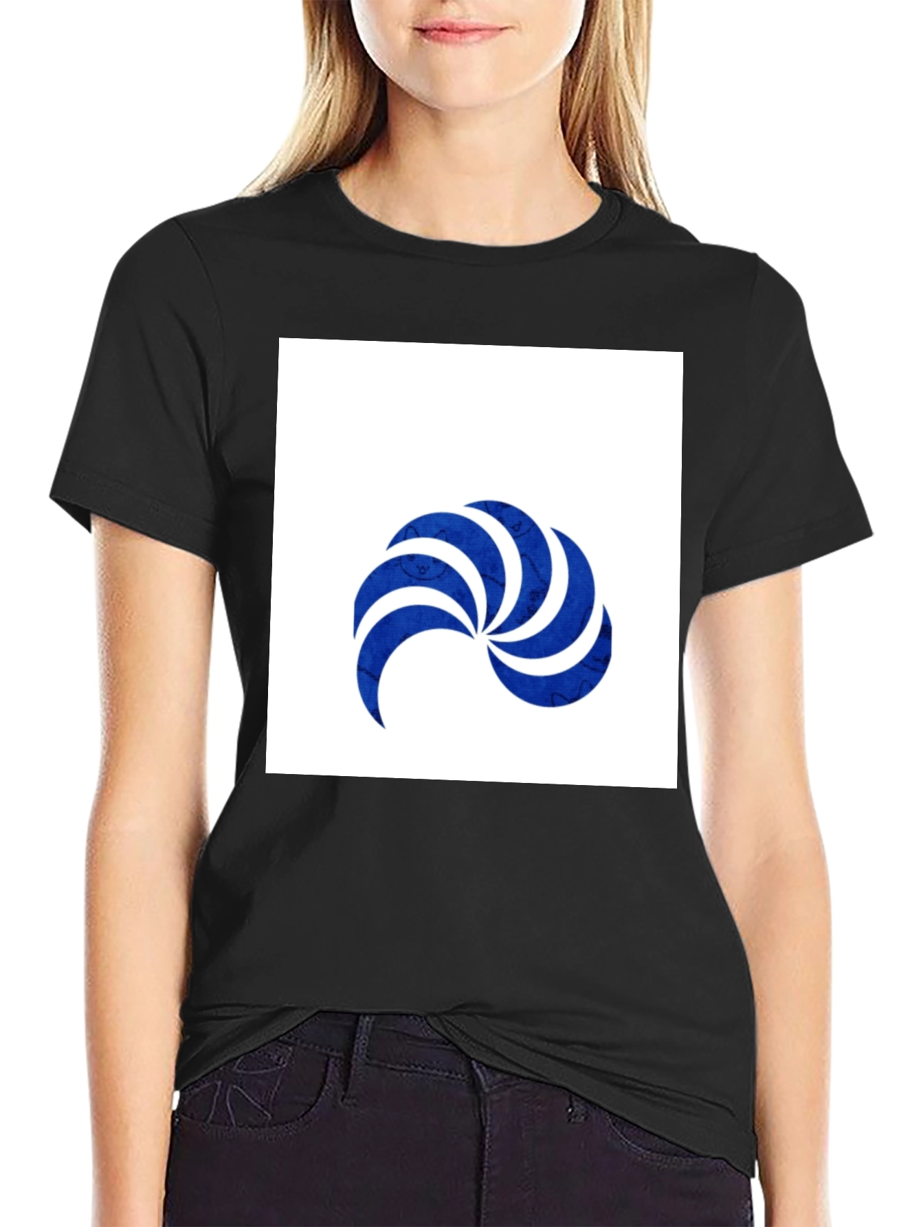 Stylish Black T-Shirt with Blue Swirl Graphic