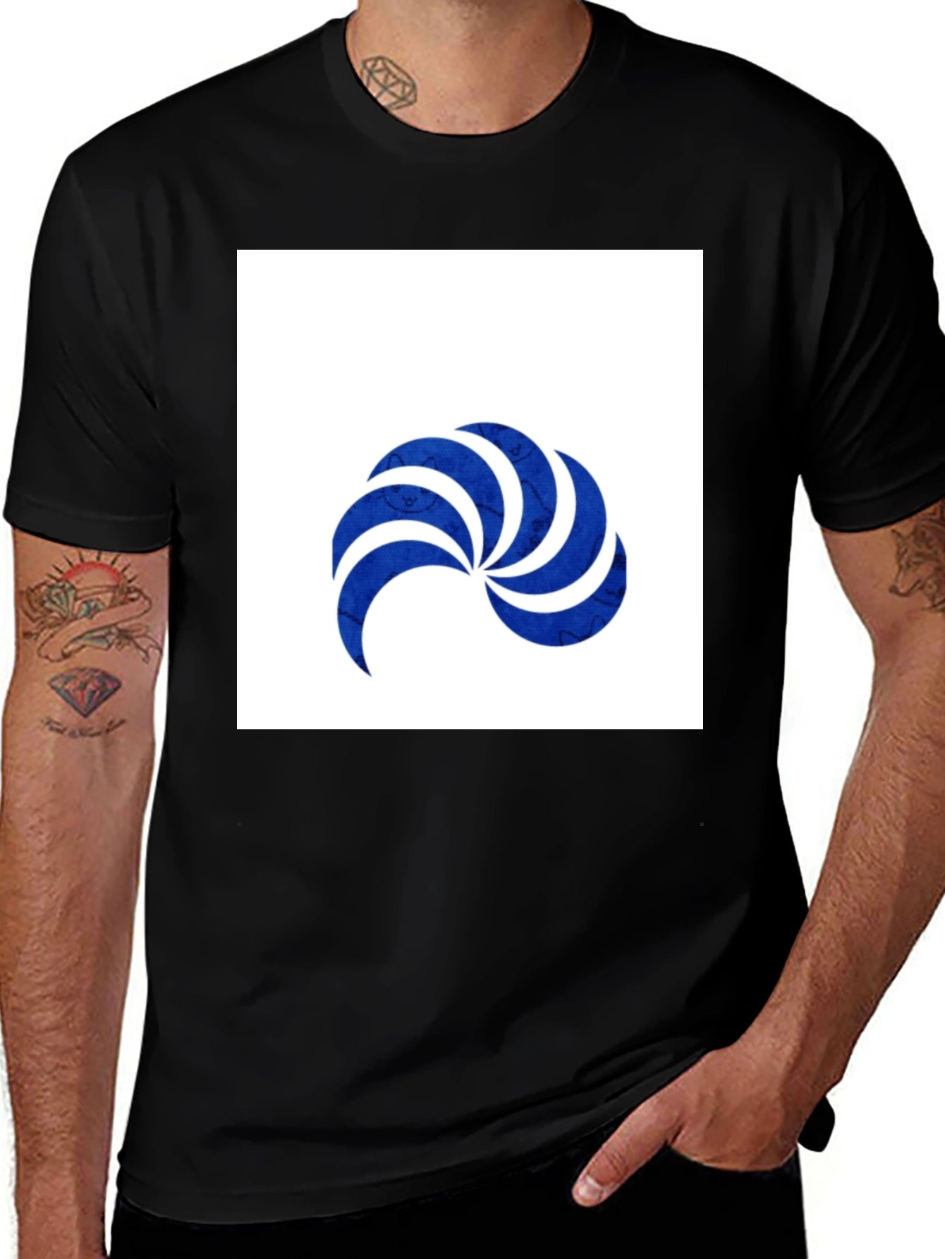 Stylish Black T-Shirt with Blue Swirl Graphic