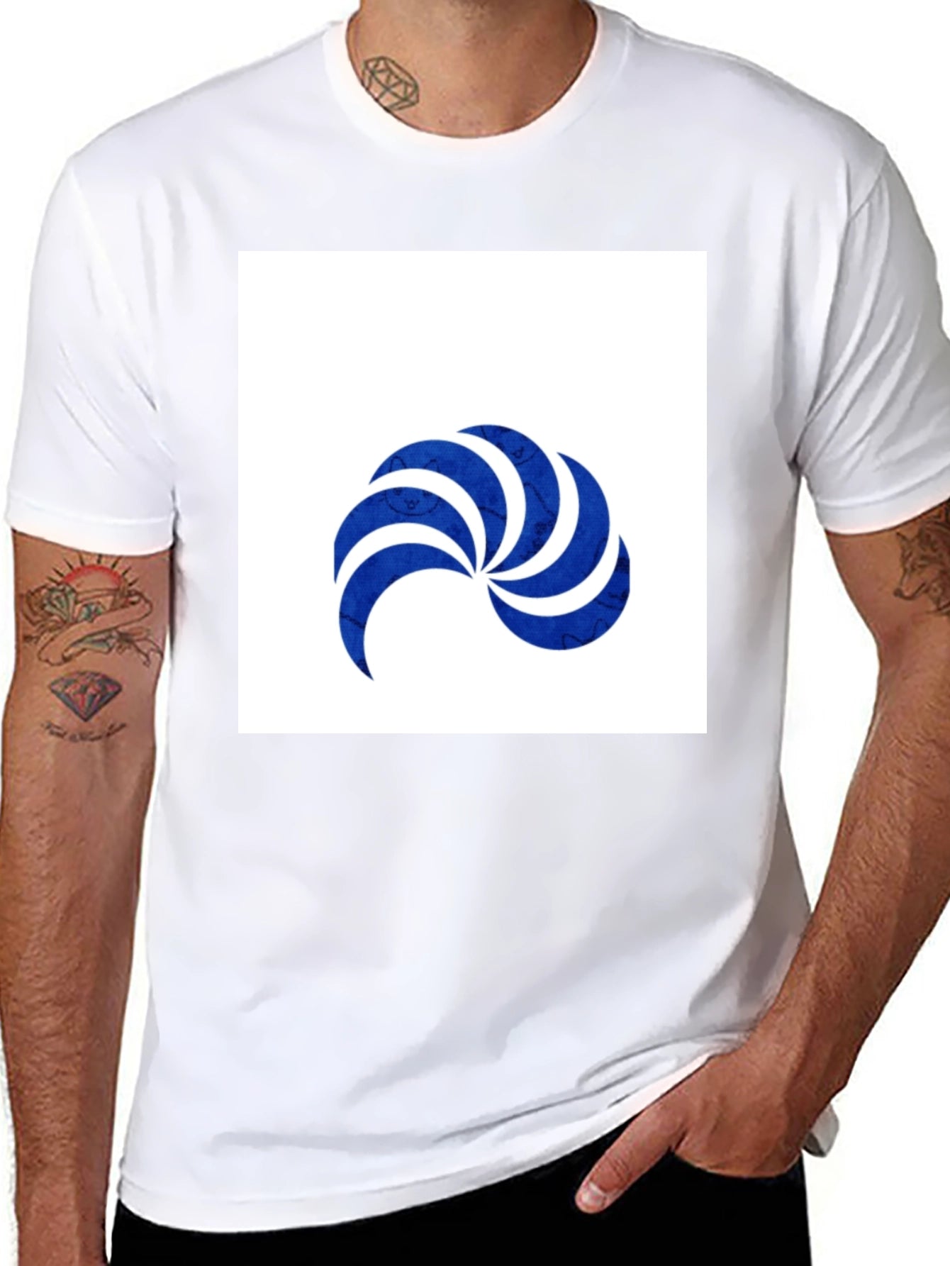 Stylish Black T-Shirt with Blue Swirl Graphic