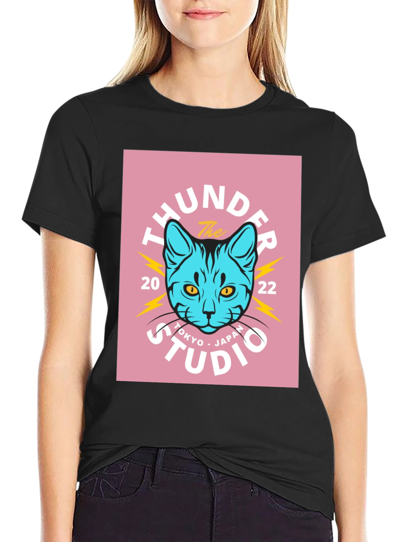 Thunder Studio Tokyo Cat Graphic T-Shirt