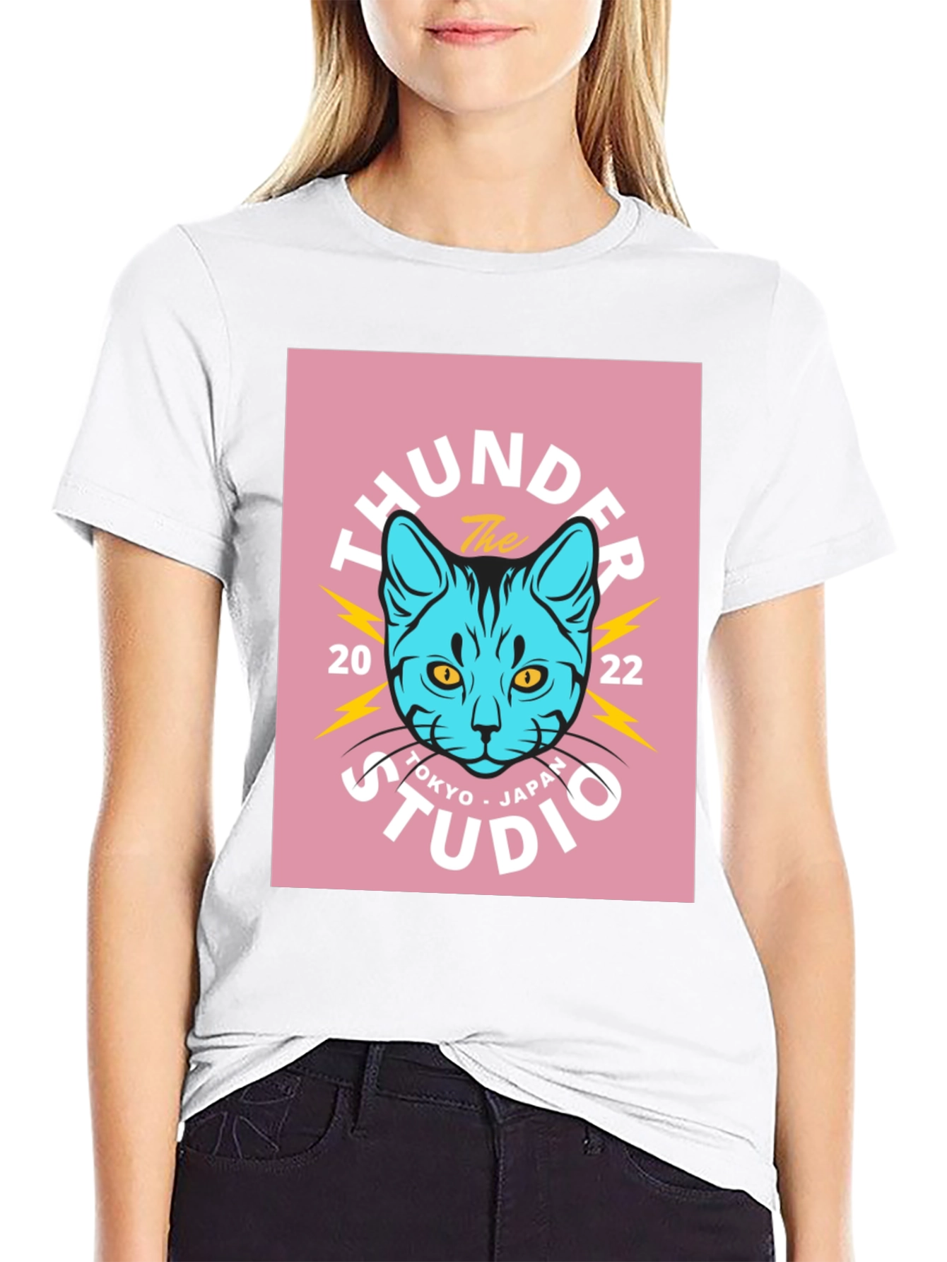 Thunder Studio Tokyo Cat Graphic T-Shirt