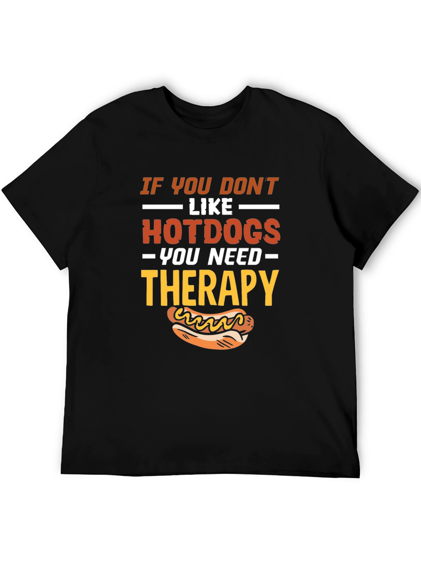 Funny Hotdog Therapy Black T-Shirt