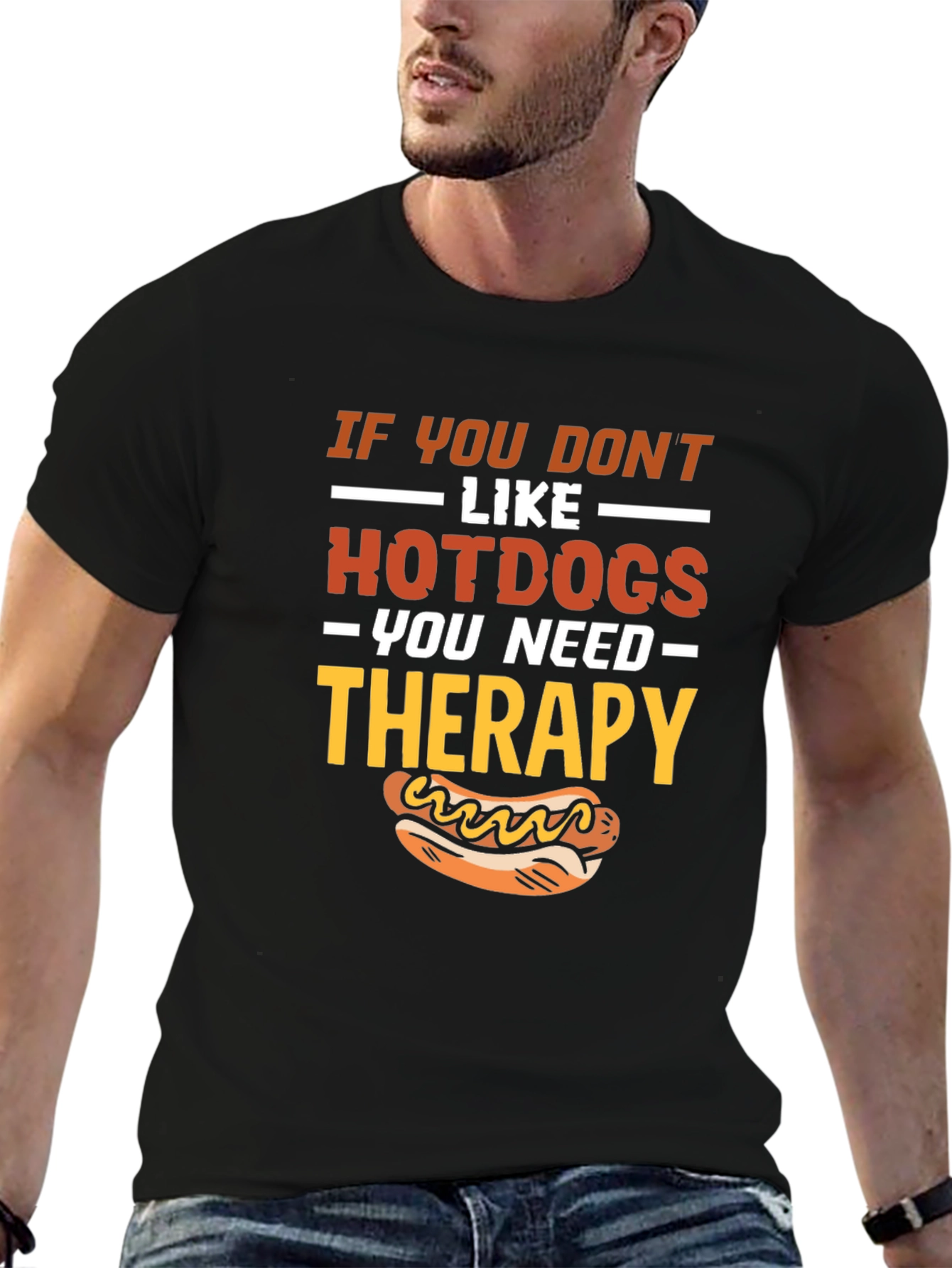 Funny Hotdog Therapy Black T-Shirt
