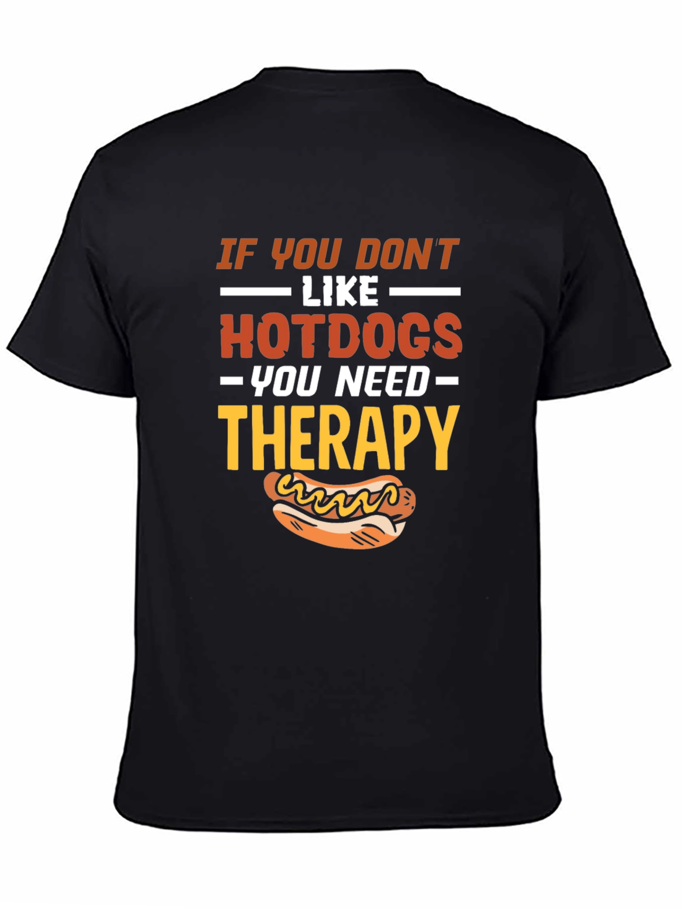 Funny Hotdog Therapy Black T-Shirt