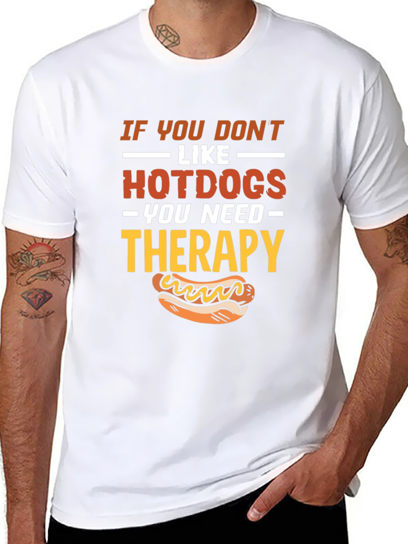 Funny Hotdog Therapy Black T-Shirt