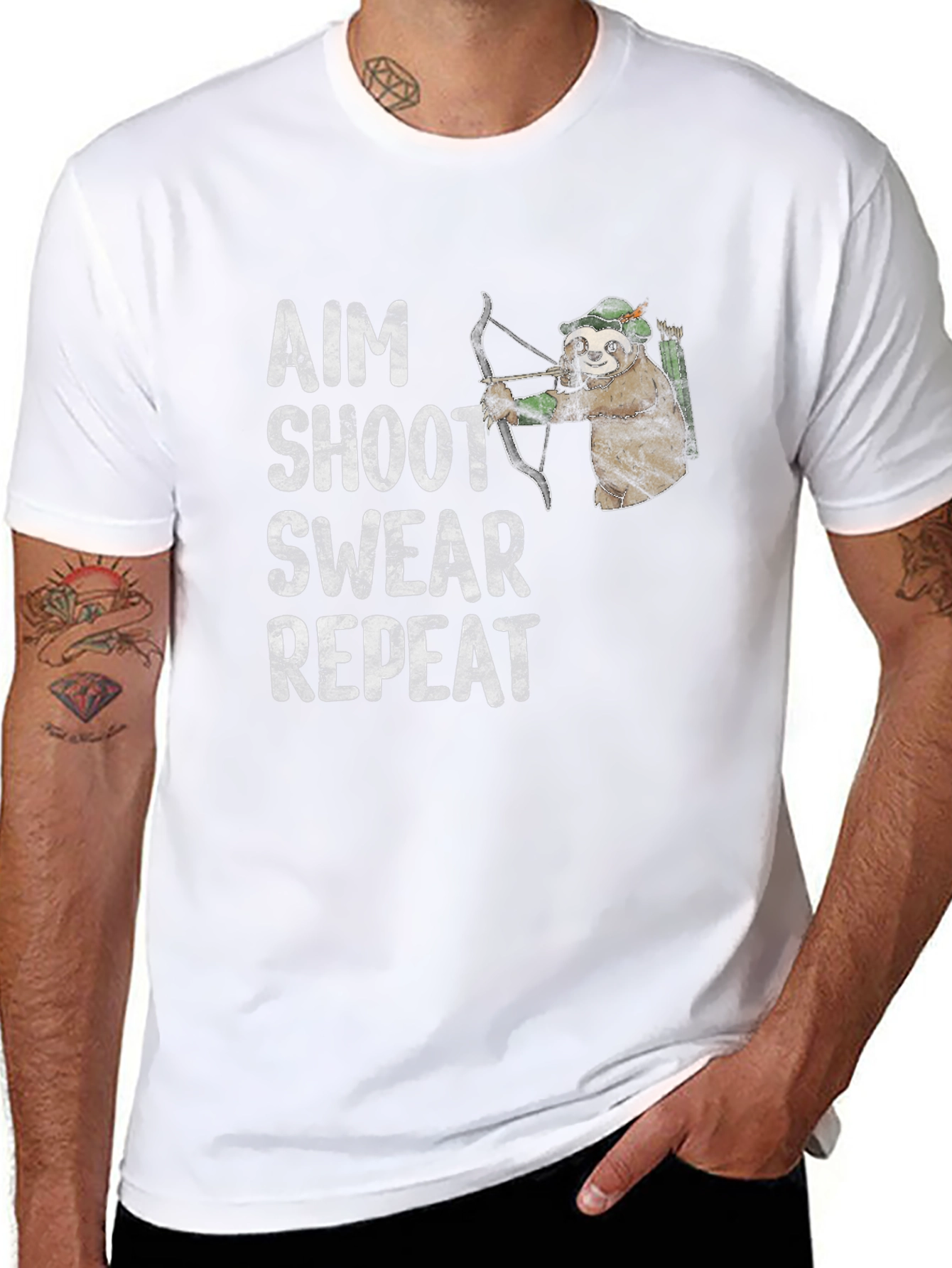 Aim Shoot Swear Repeat T-Shirt - Archer Sloth