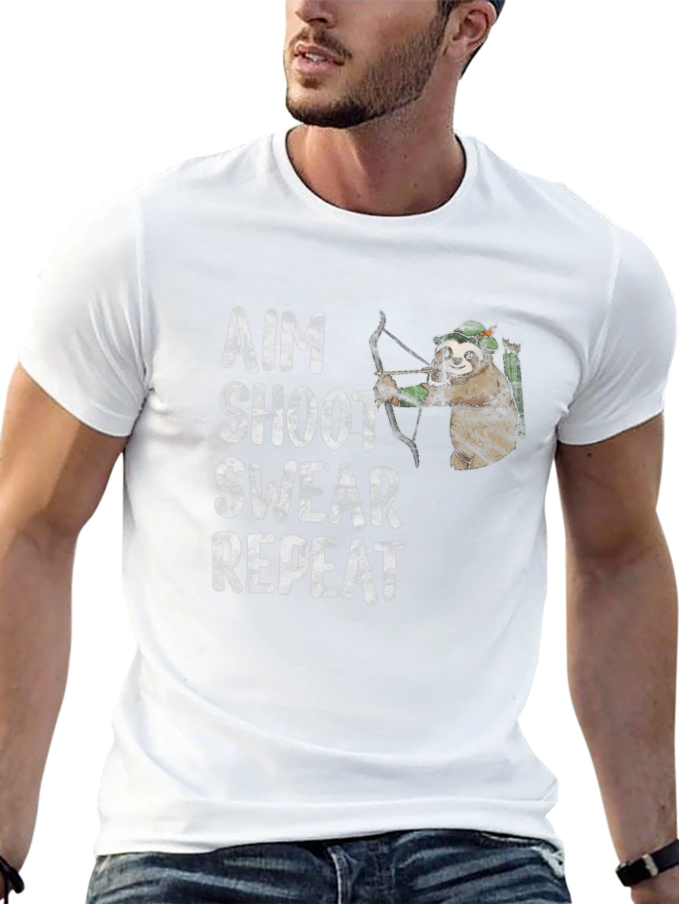 Aim Shoot Swear Repeat T-Shirt - Archer Sloth