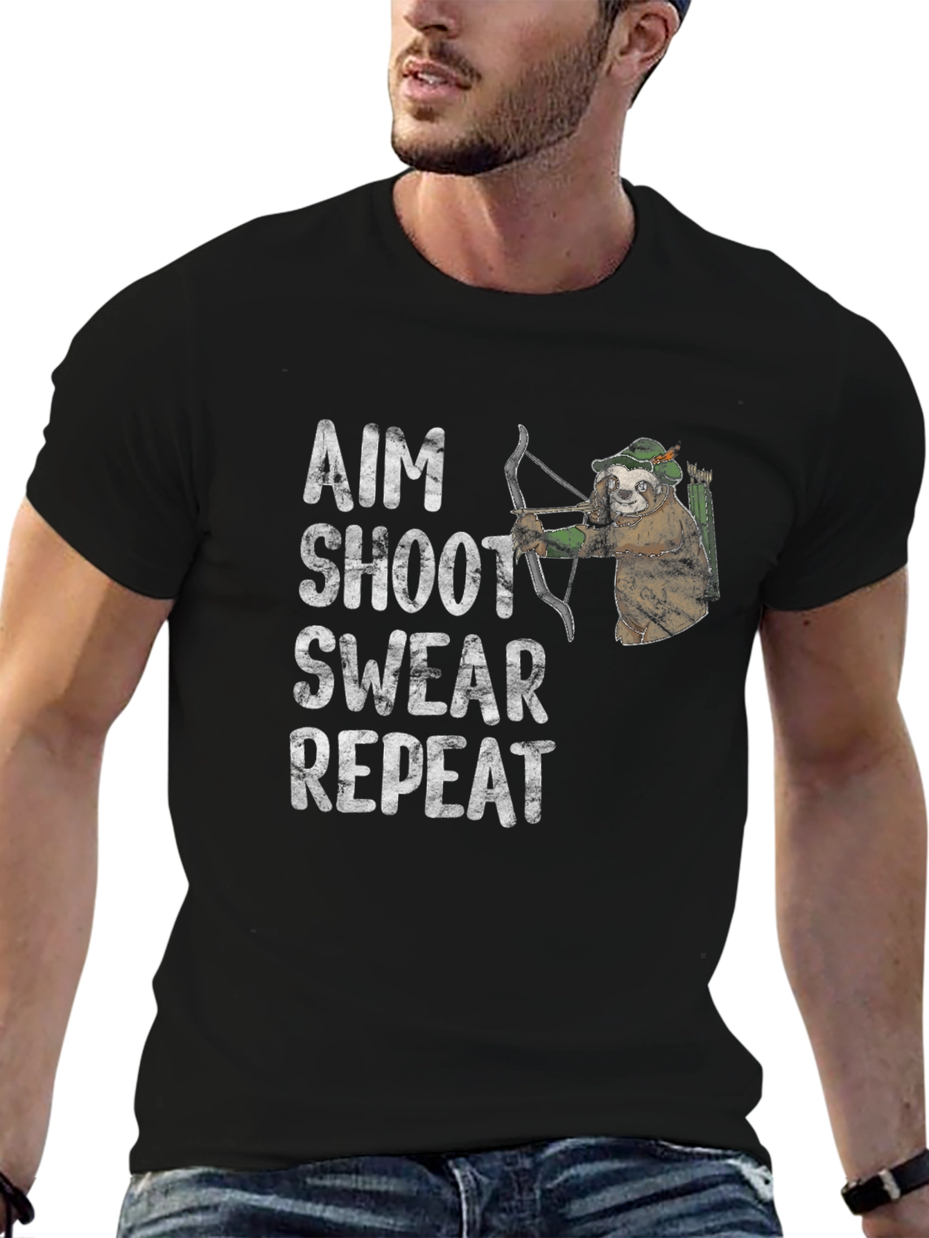 Aim Shoot Swear Repeat T-Shirt - Archer Sloth
