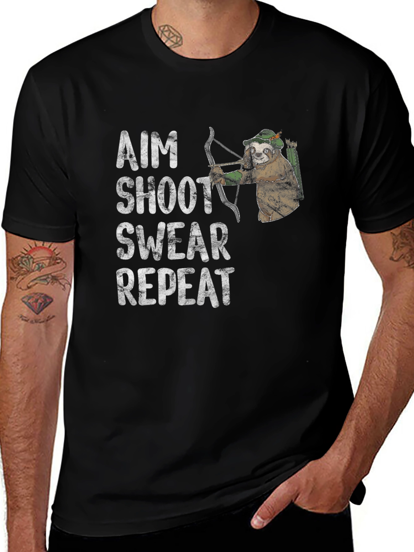 Aim Shoot Swear Repeat T-Shirt - Archer Sloth