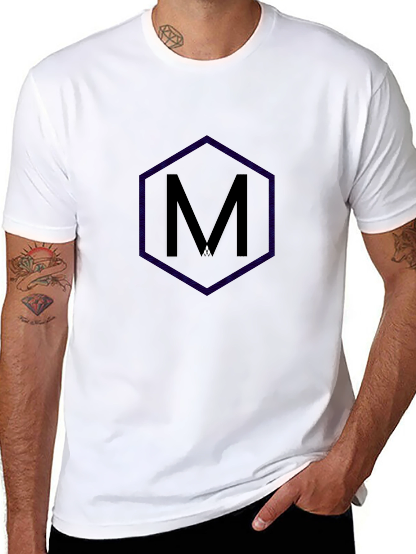 Mens Black T-Shirt with Hexagon M Design