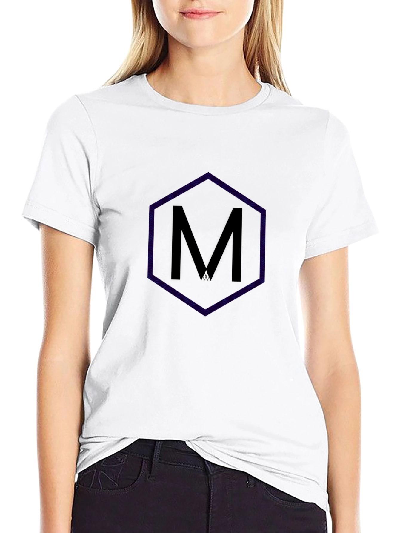 Mens Black T-Shirt with Hexagon M Design