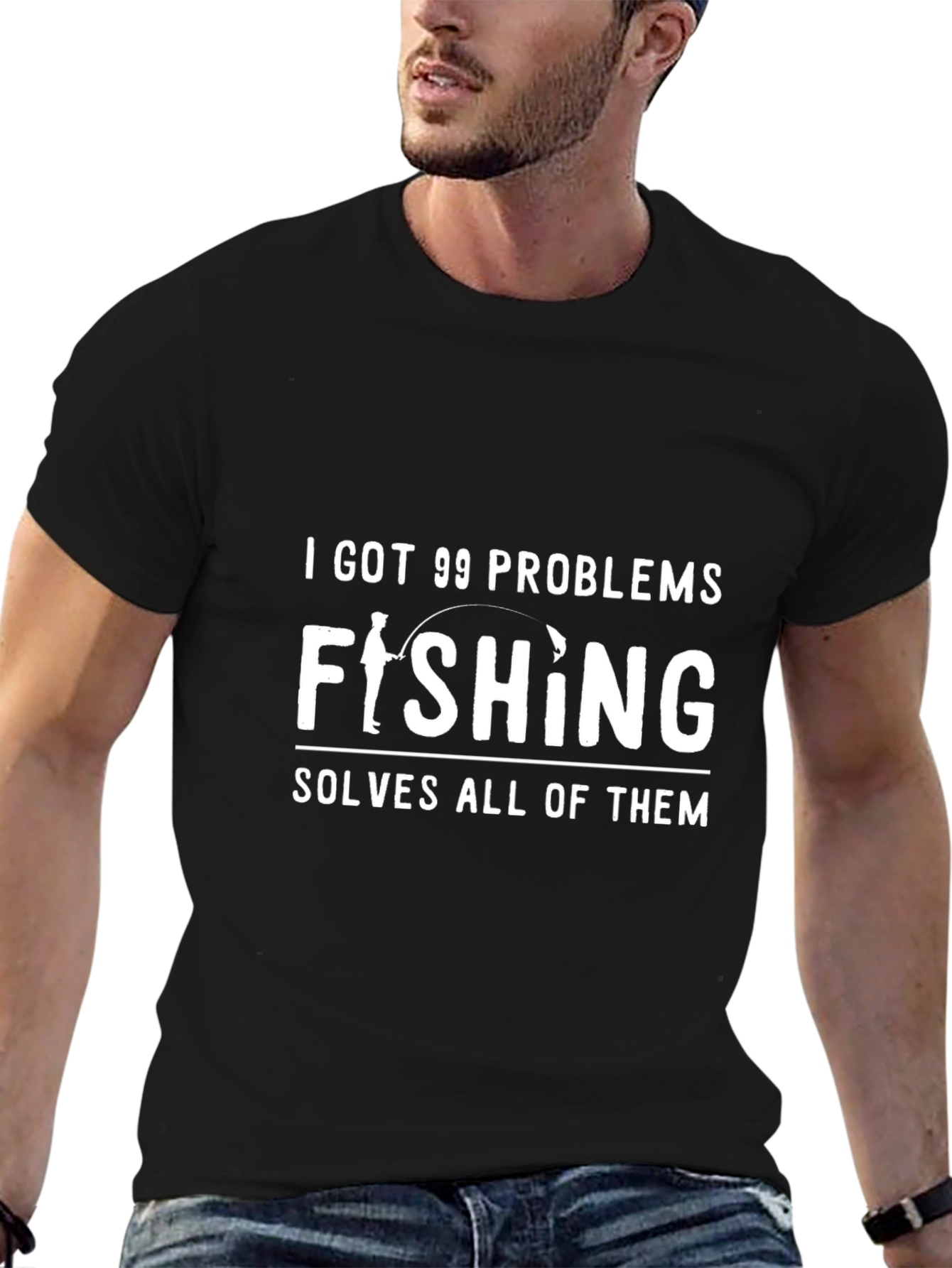 Fishing Solves Problems Tee - Black Graphic T-Shirt