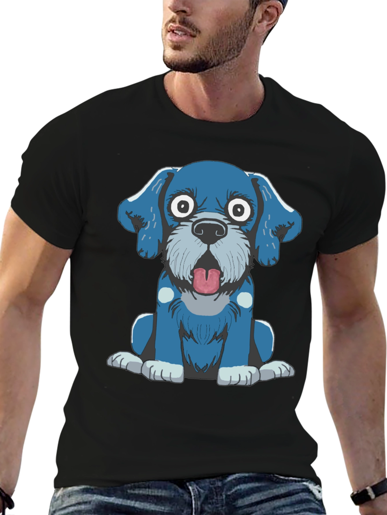 Cartoon Dog Graphic Tee - Black T-Shirt