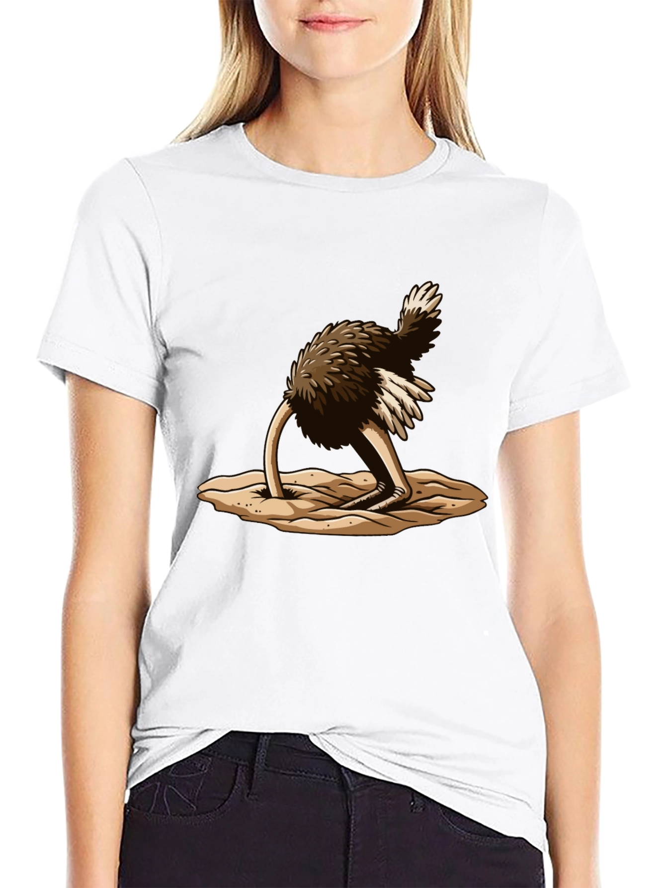 Ostrich Head in Sand T-Shirt - Black Cotton Tee