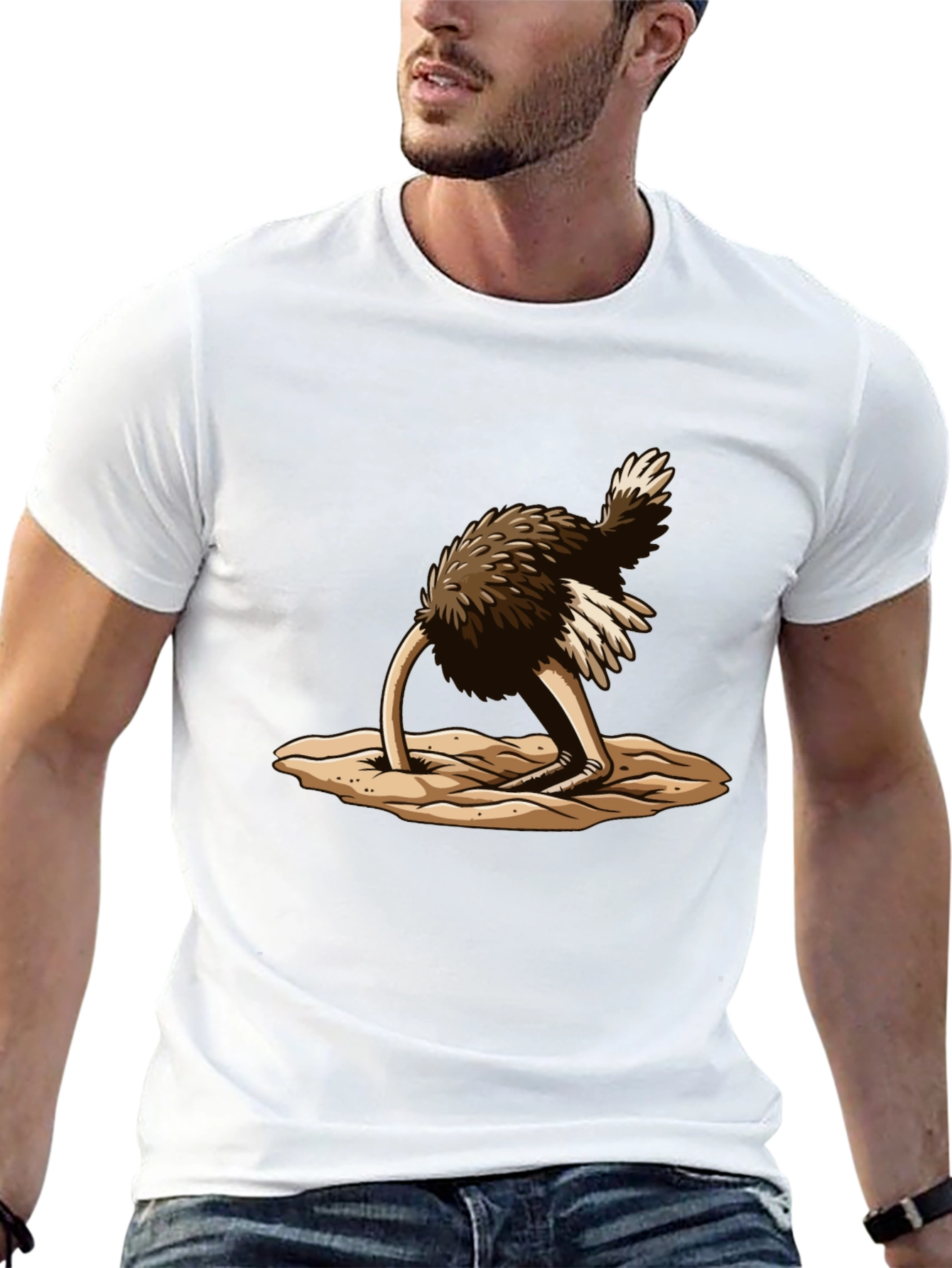 Ostrich Head in Sand T-Shirt - Black Cotton Tee