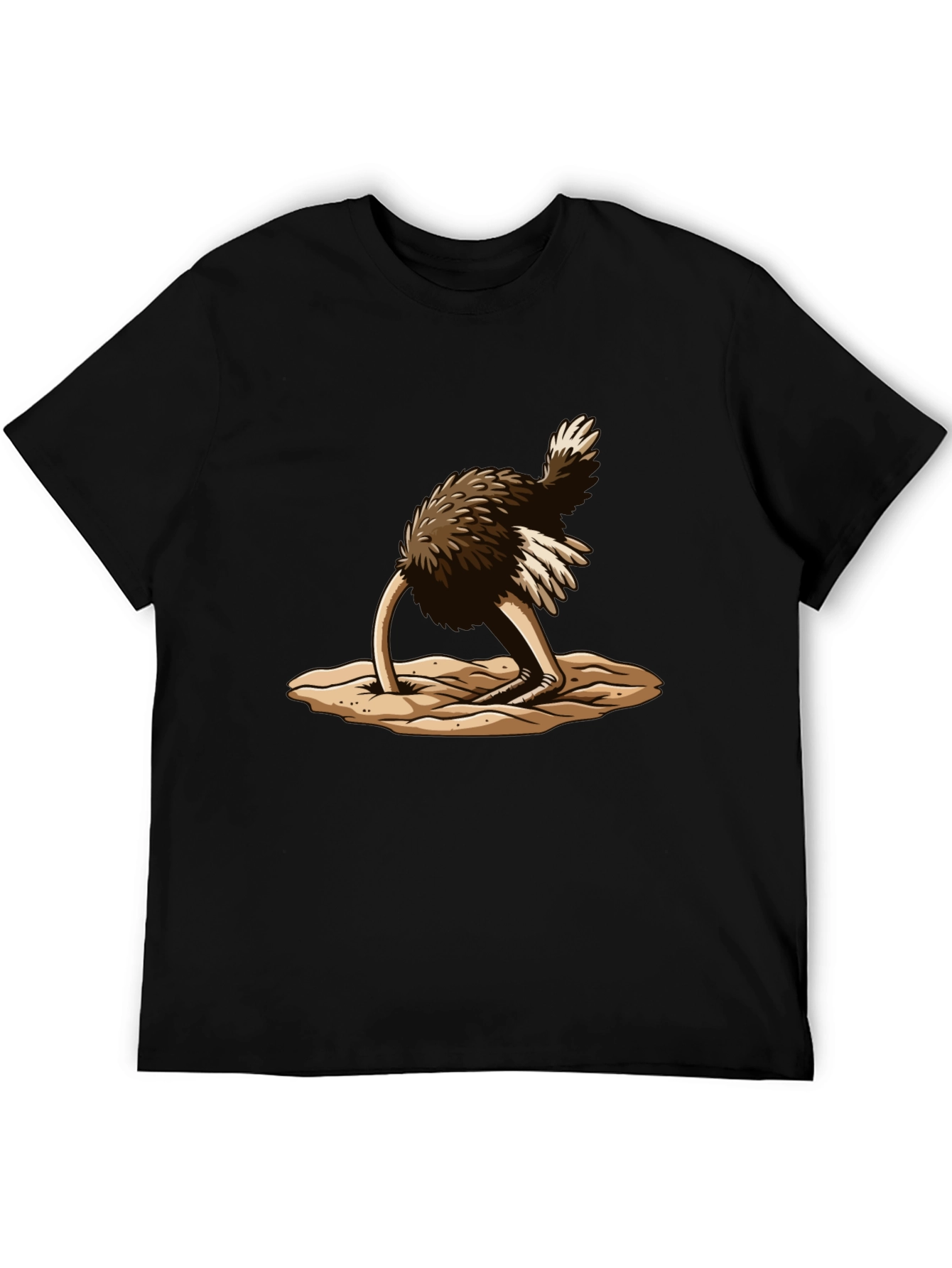 Ostrich Head in Sand T-Shirt - Black Cotton Tee