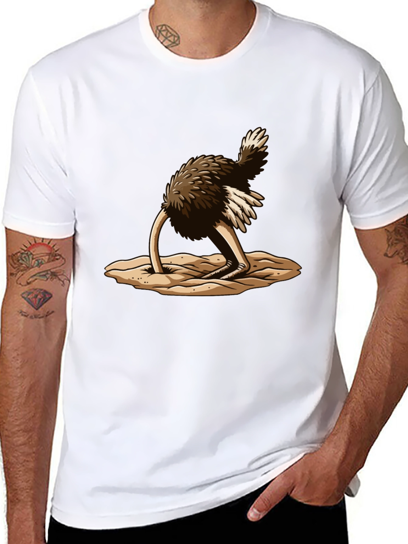 Ostrich Head in Sand T-Shirt - Black Cotton Tee