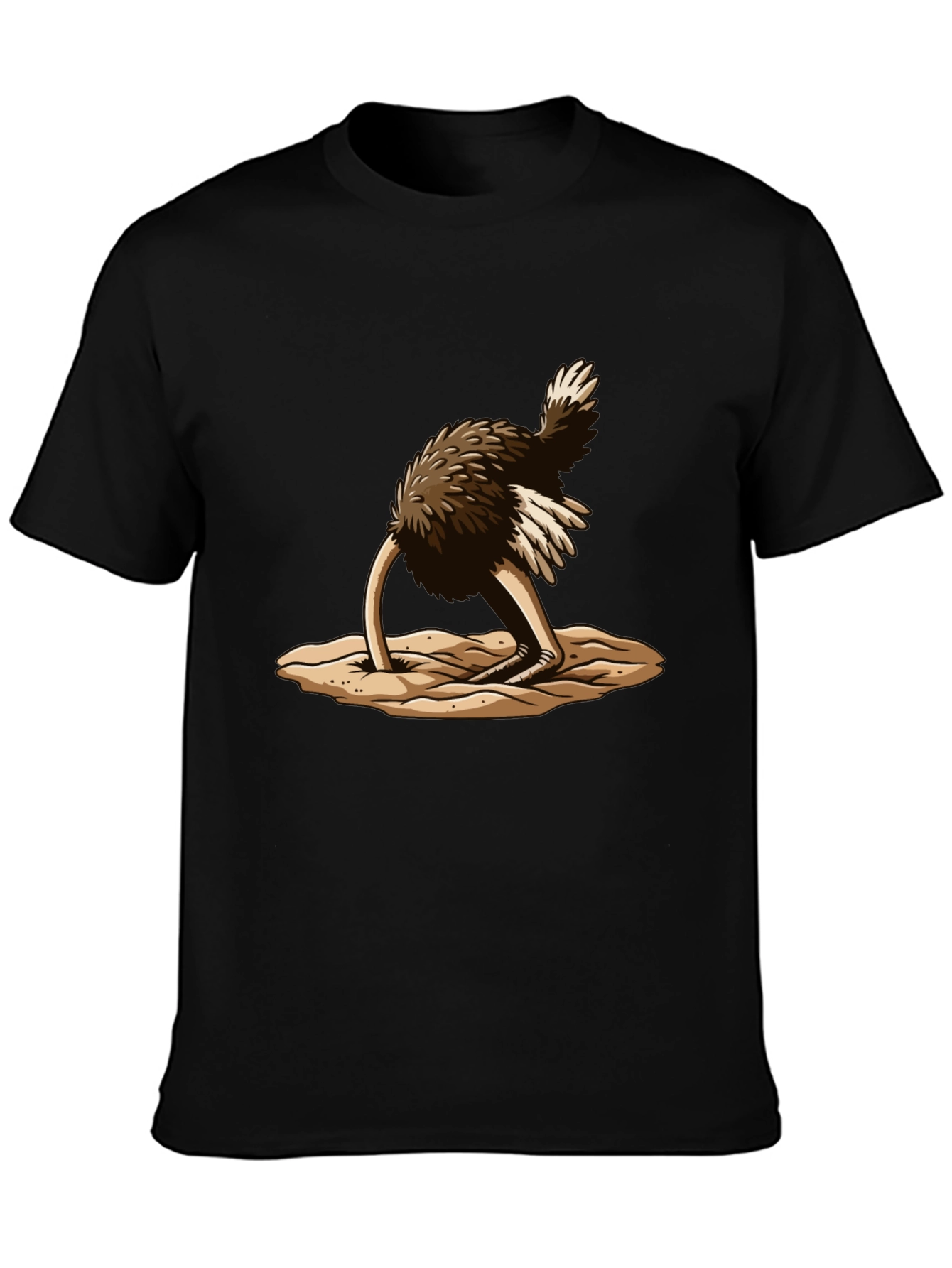 Ostrich Head in Sand T-Shirt - Black Cotton Tee