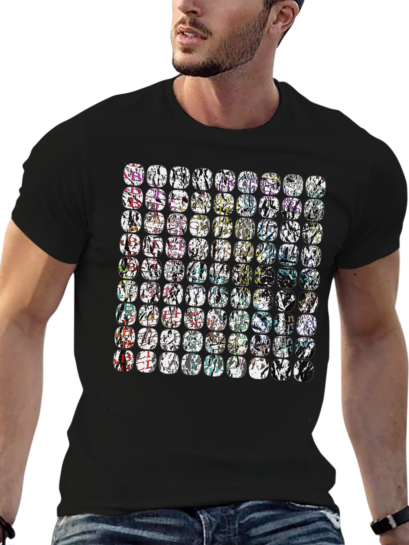 Abstract Mosaic Graphic Black Tee