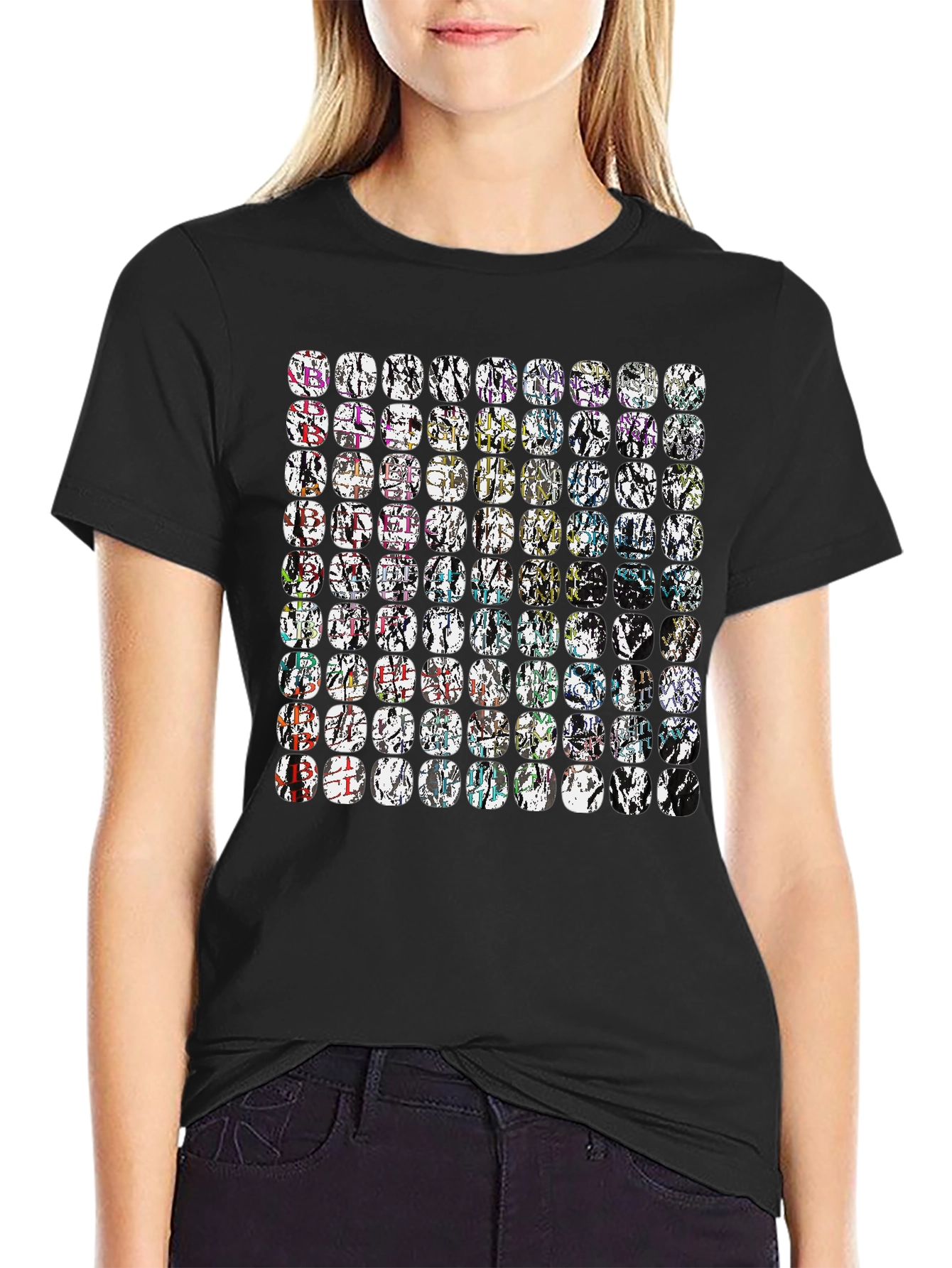 Abstract Mosaic Graphic Black Tee