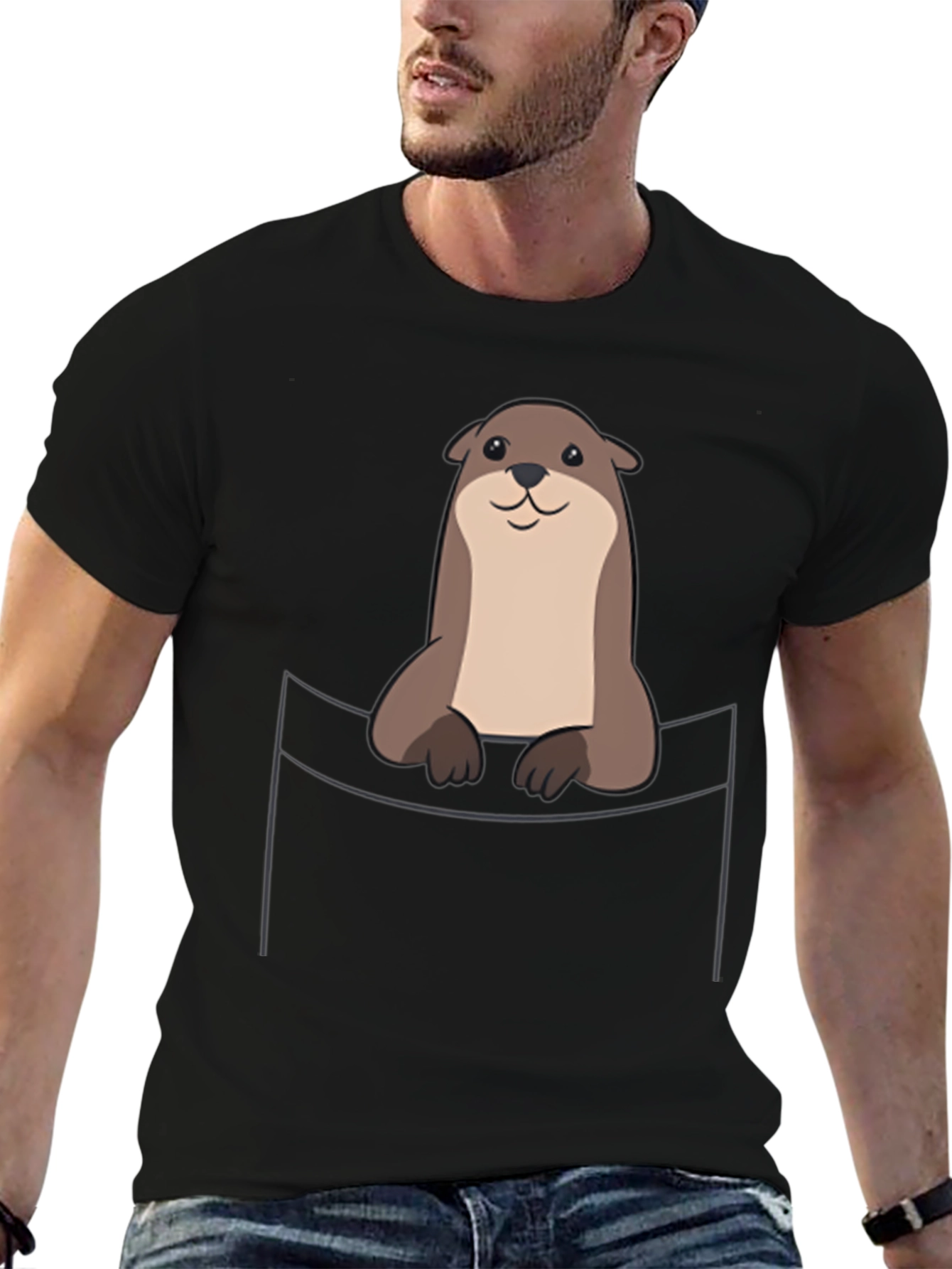 Cute Otter Pocket T-Shirt - Soft Cotton Tee