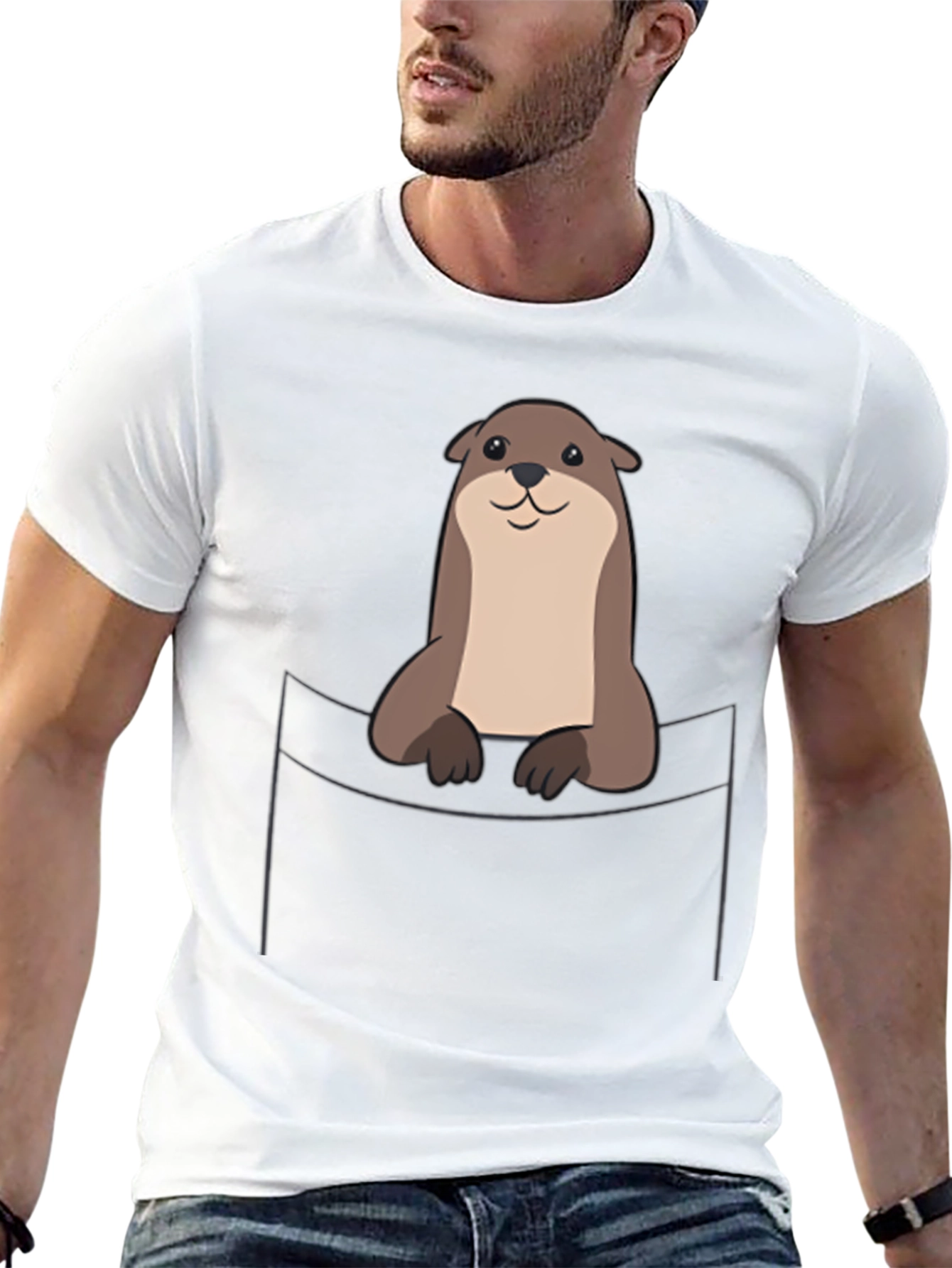 Cute Otter Pocket T-Shirt - Soft Cotton Tee