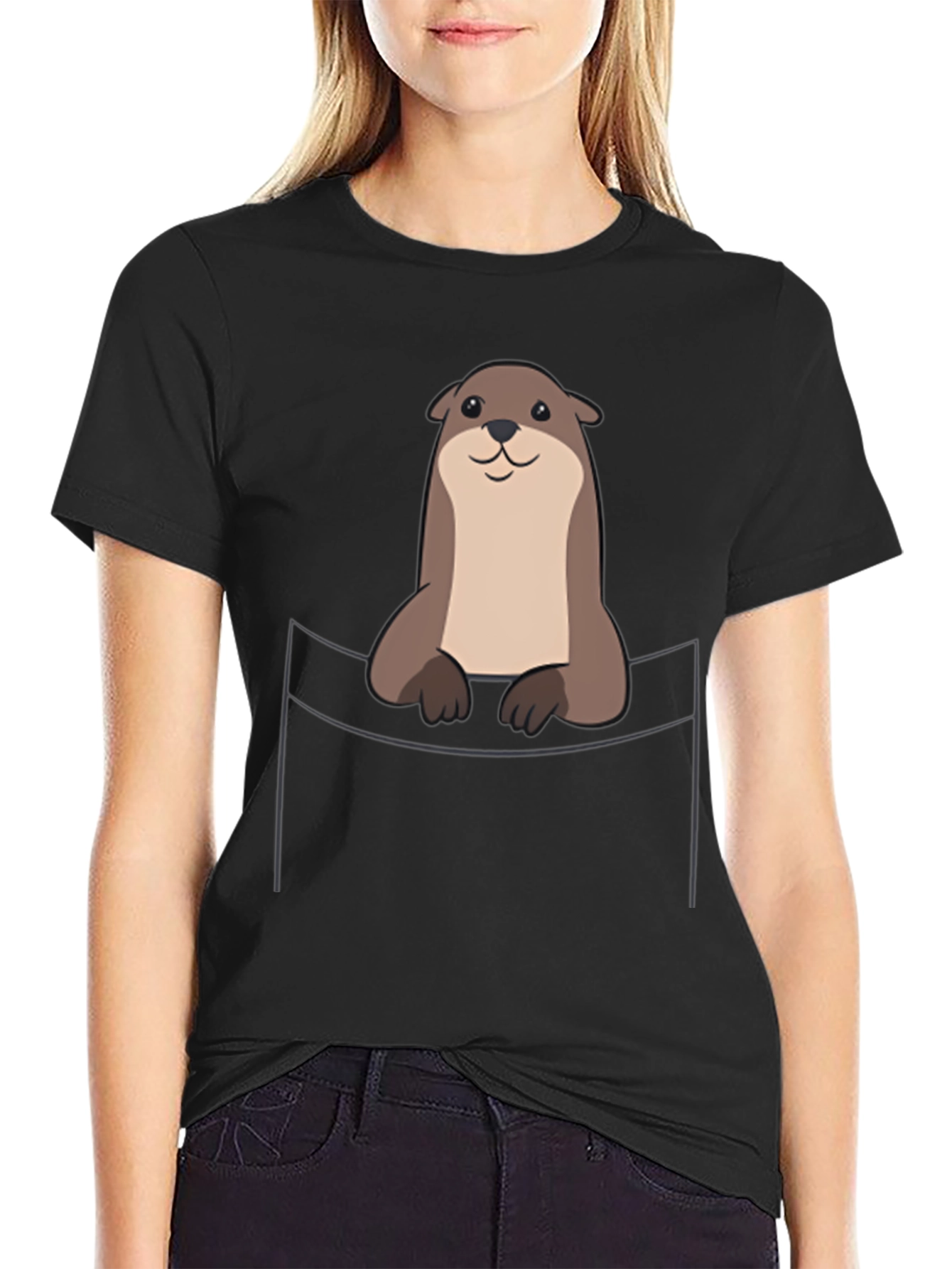 Cute Otter Pocket T-Shirt - Soft Cotton Tee