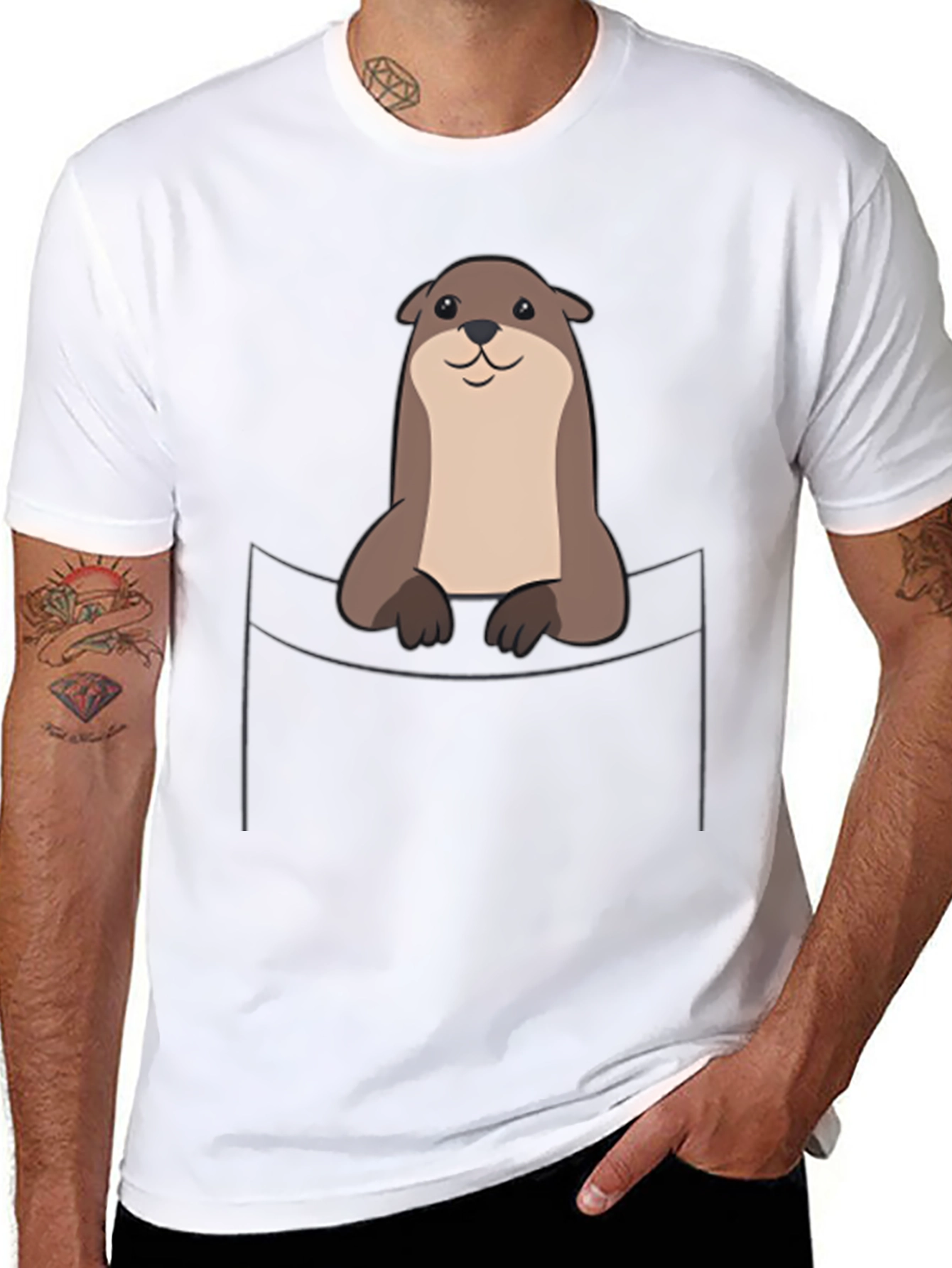 Cute Otter Pocket T-Shirt - Soft Cotton Tee