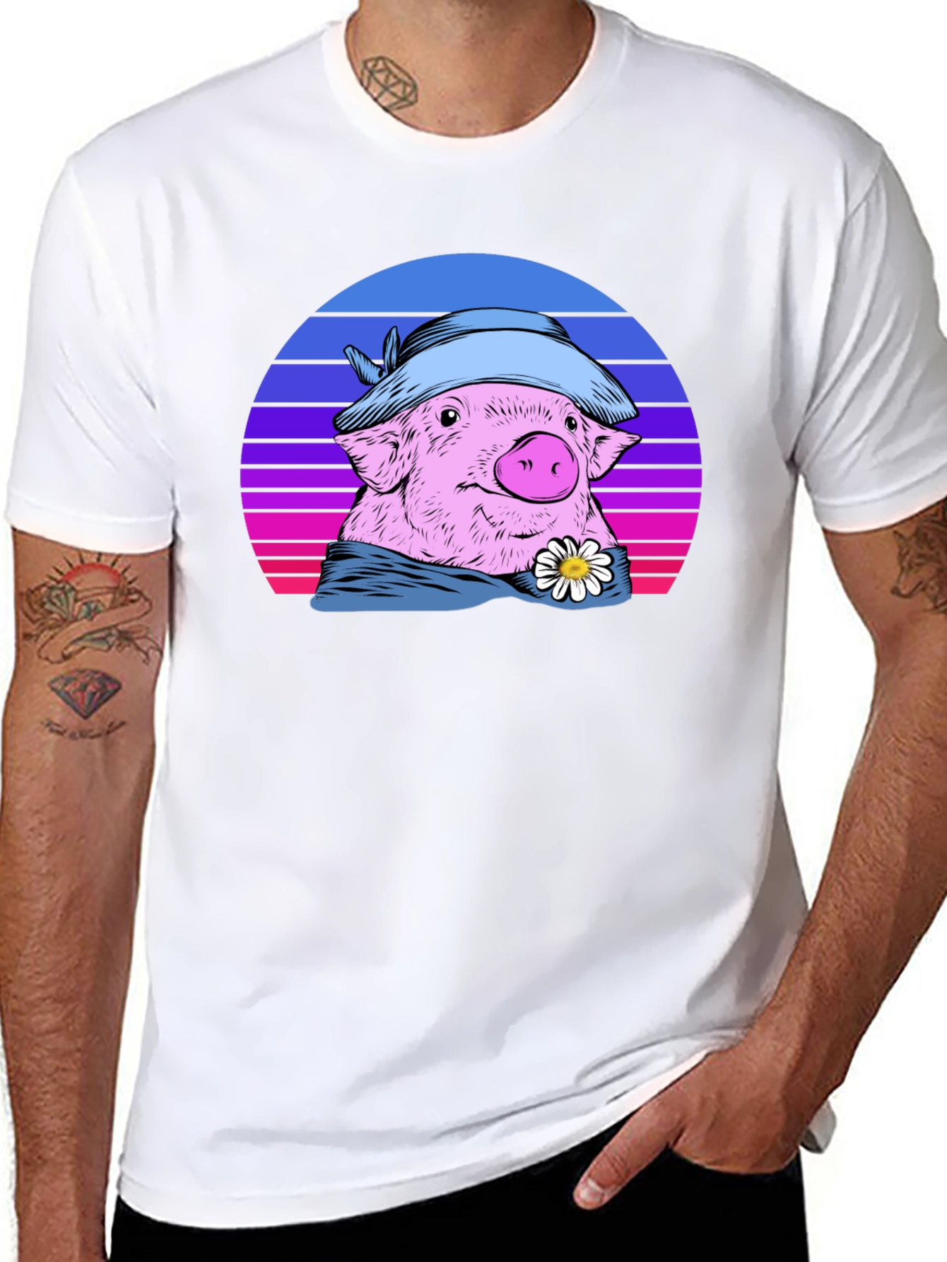 Retro Pig T-Shirt with Hat and Daisy