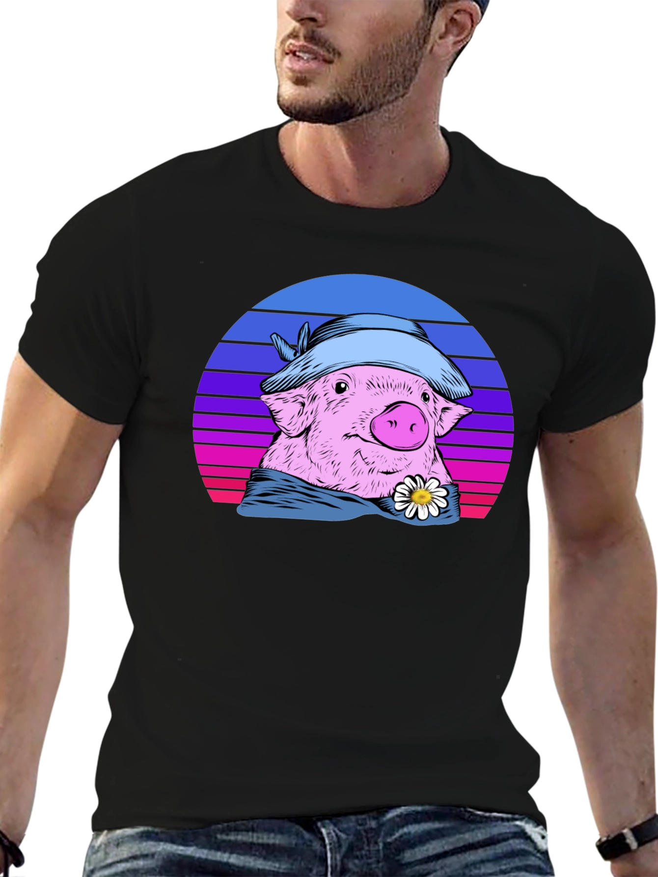 Retro Pig T-Shirt with Hat and Daisy