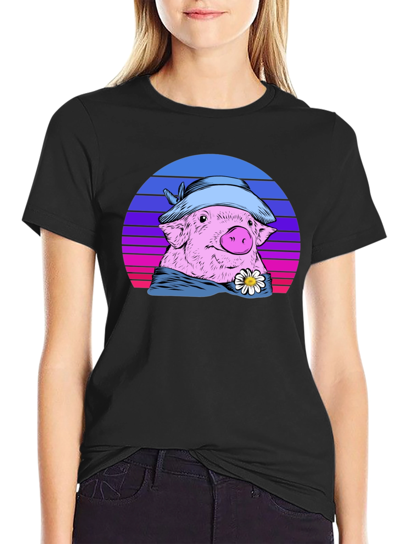 Retro Pig T-Shirt with Hat and Daisy