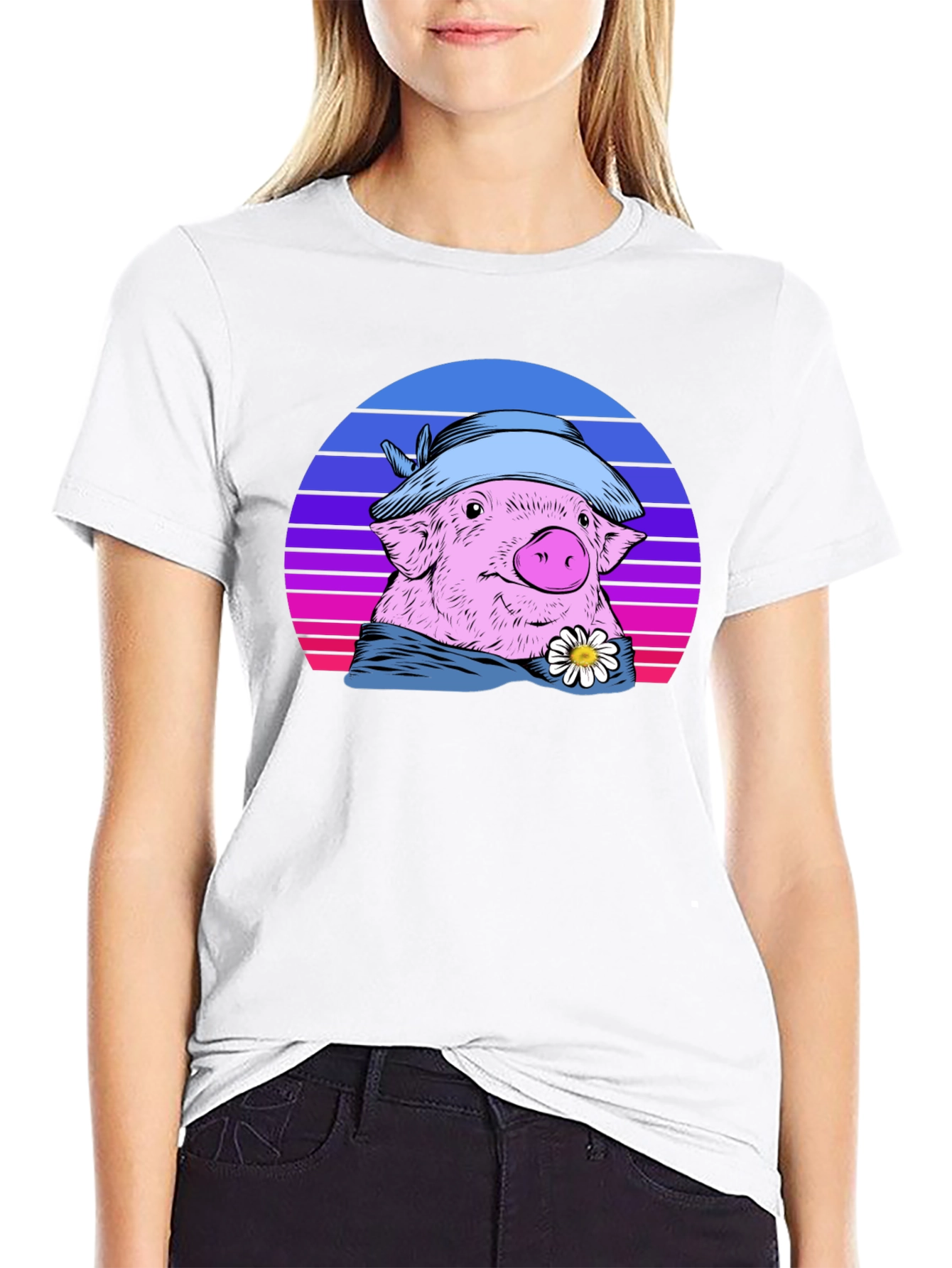 Retro Pig T-Shirt with Hat and Daisy